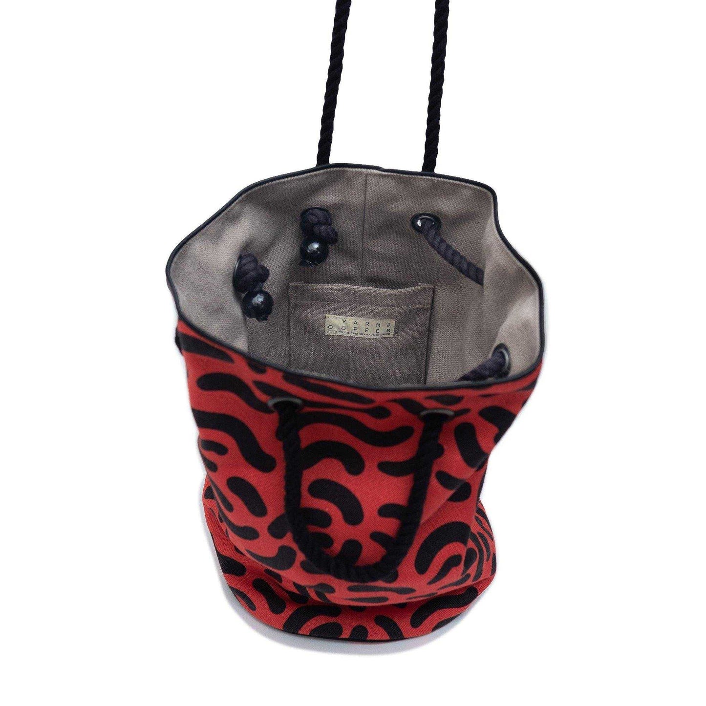 Japanese Printed Linen bucket bag 'Dalston' Red | YARN&COPPER