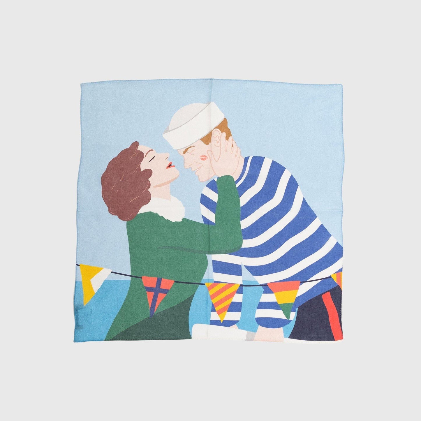Japanese Printed Silk 'Farewell my love' sky blue 8リング付きミニスカーフ