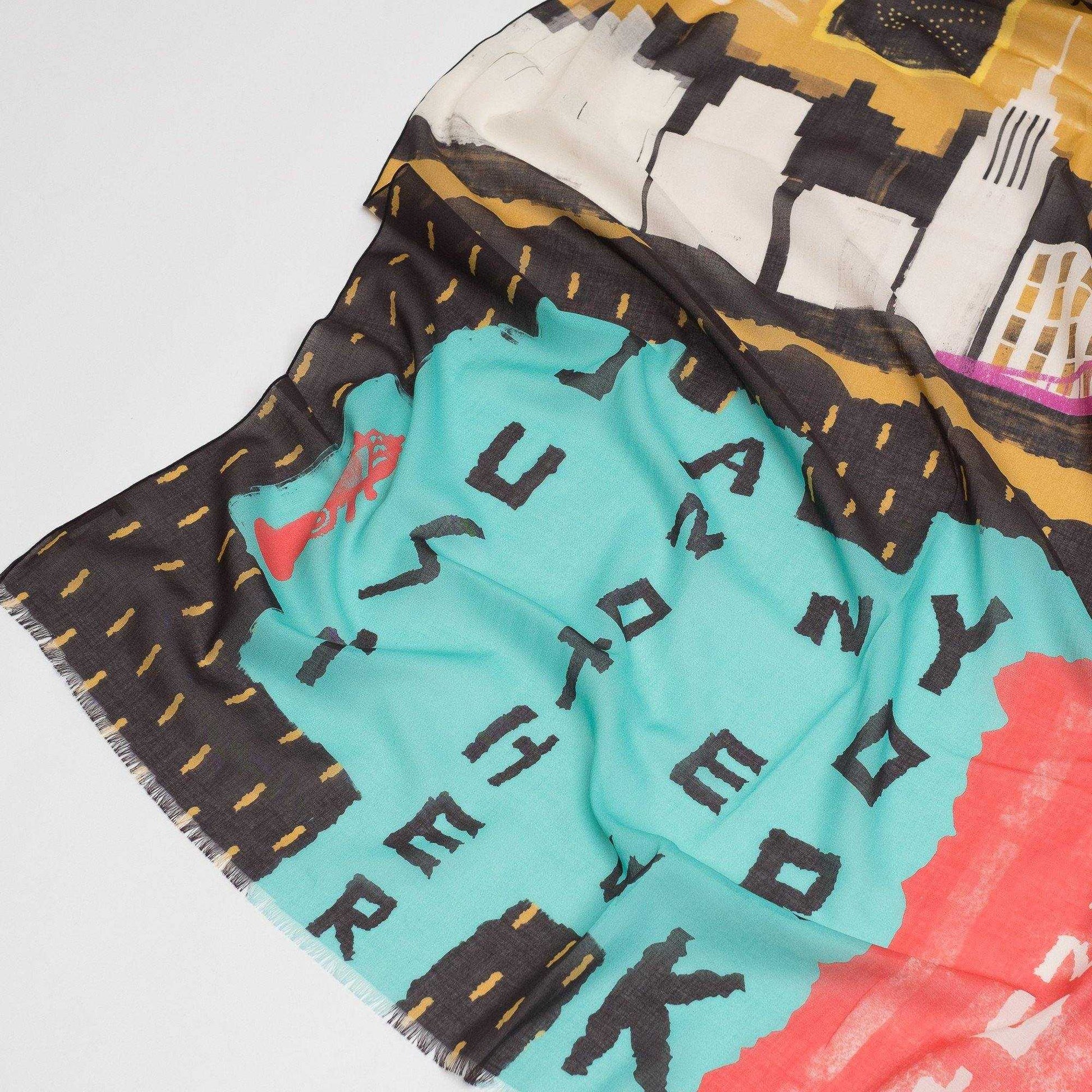 Japanese Printed Organic Cotton 'New York Minute' black ロングストール