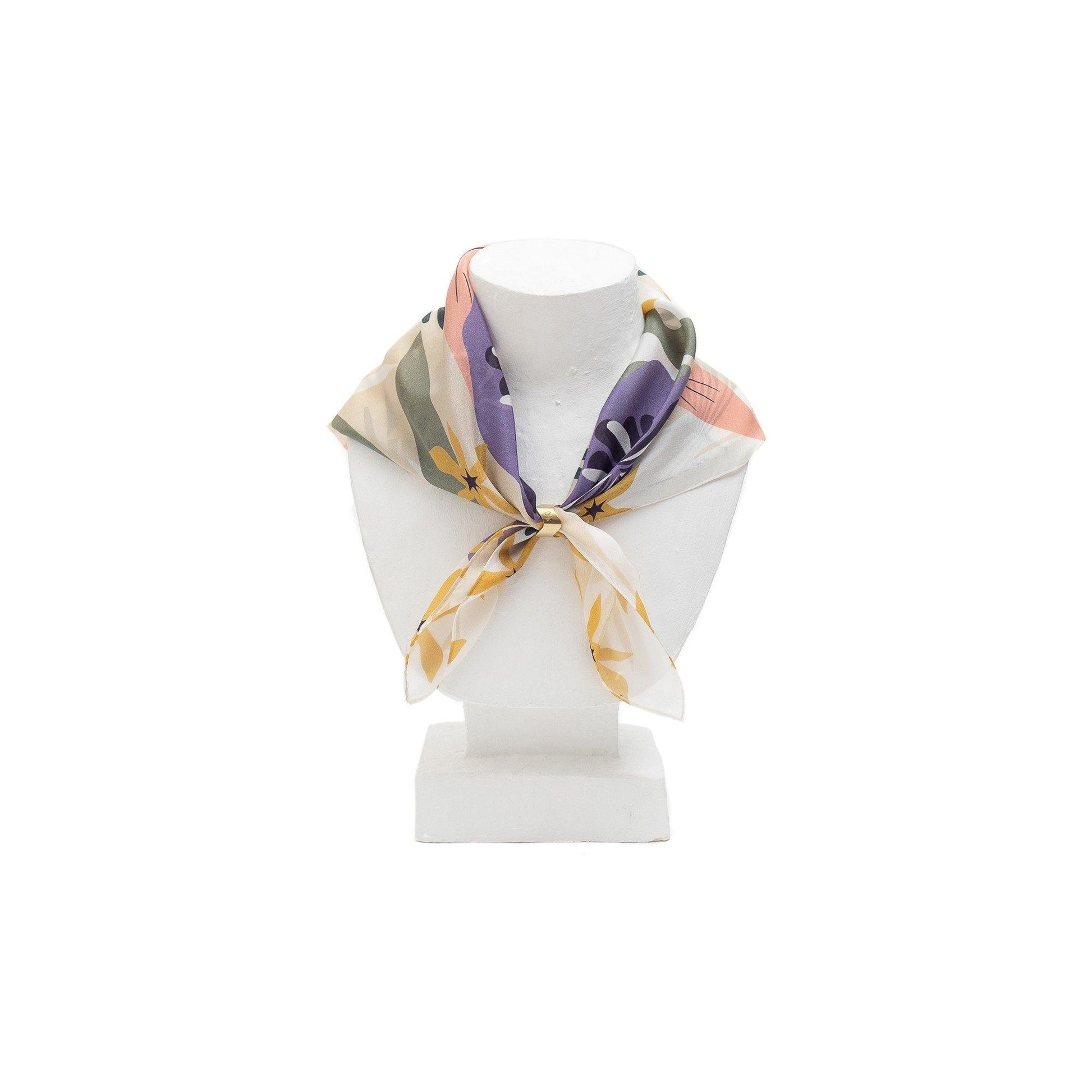 Japanese Printed Silk 'Tropics' Cream リング付きミニスカーフ | YARN&COPPER