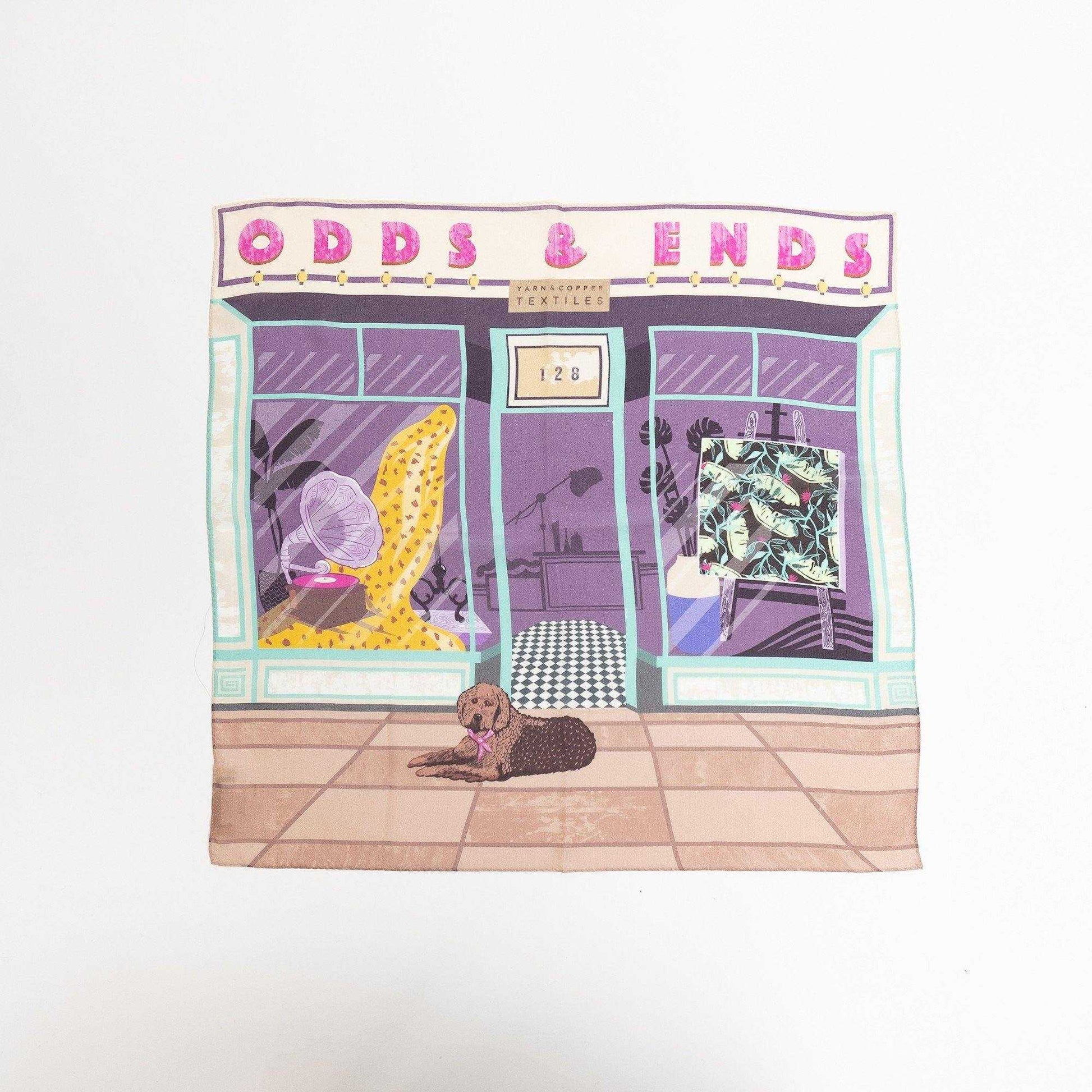 Japanese Printed Silk 'Odds&Ends' pastel リング付きミニスカーフ