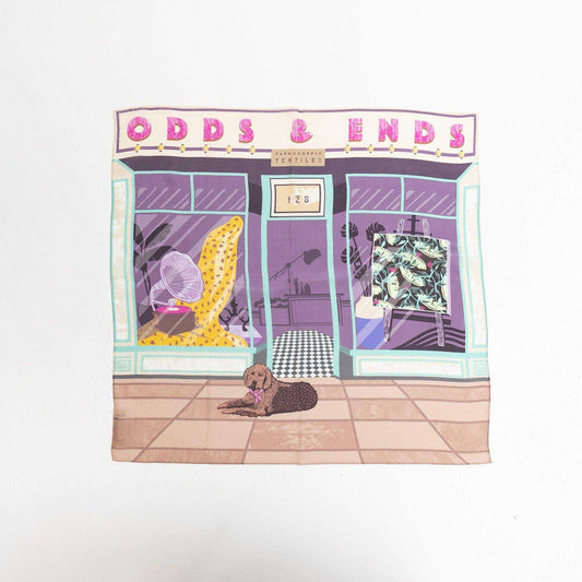Japanese Printed Silk 'Odds&Ends' pastel リング付きミニスカーフ