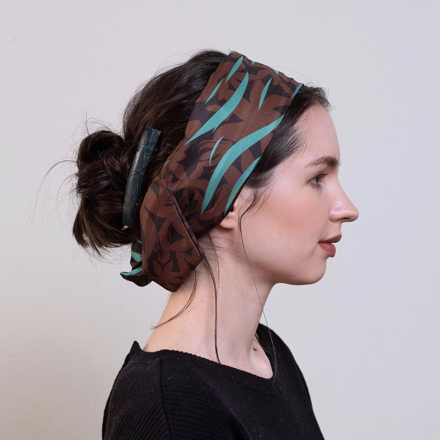 Japanese Printed Silk headband 'Sea bed' green ヘッドスカーフ