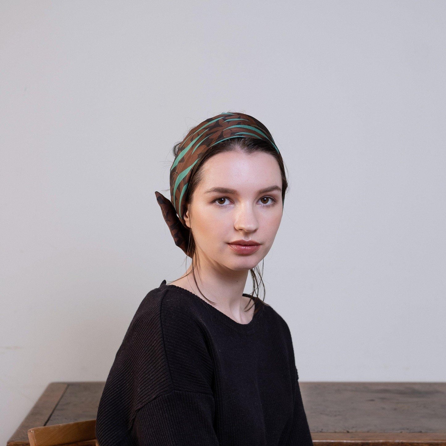 Japanese Printed Silk headband 'Sea bed' green ヘッドスカーフ