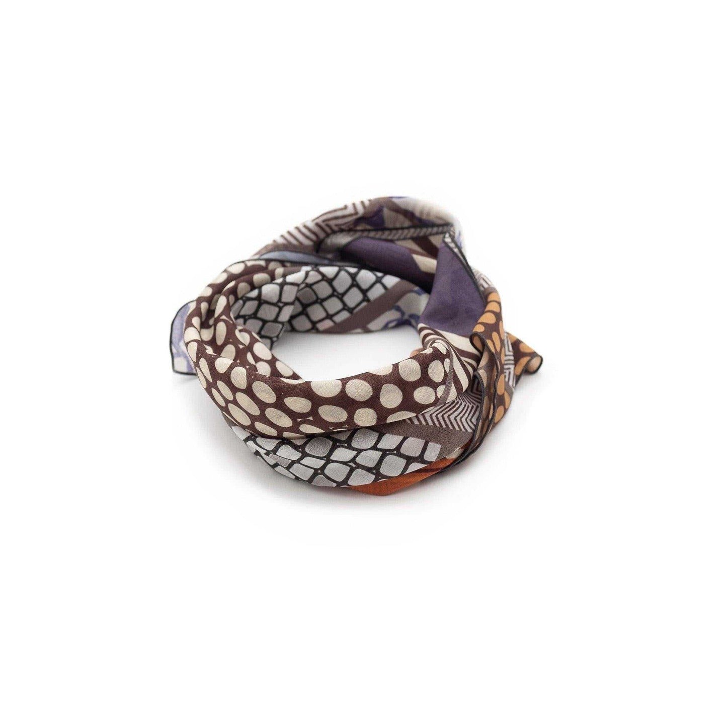 Japanese Printed Silk Cotton 'Parisian Romance' Clay grey 8リング付きミニスカーフ