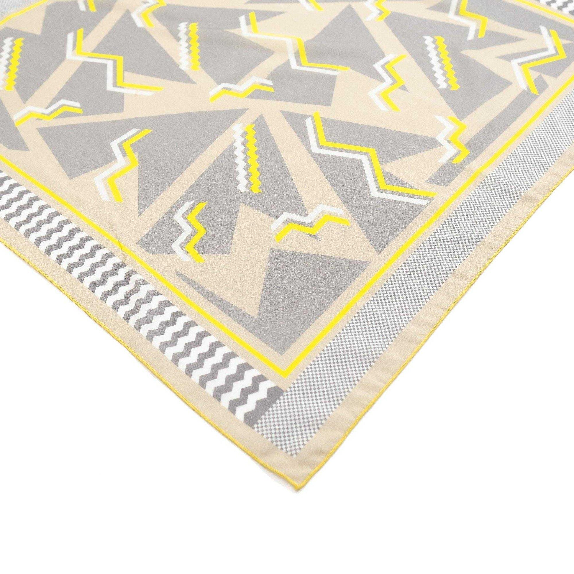 Japanese Printed Silk Cotton 'Bloomsberg’ Beige リング付きミニスカーフ