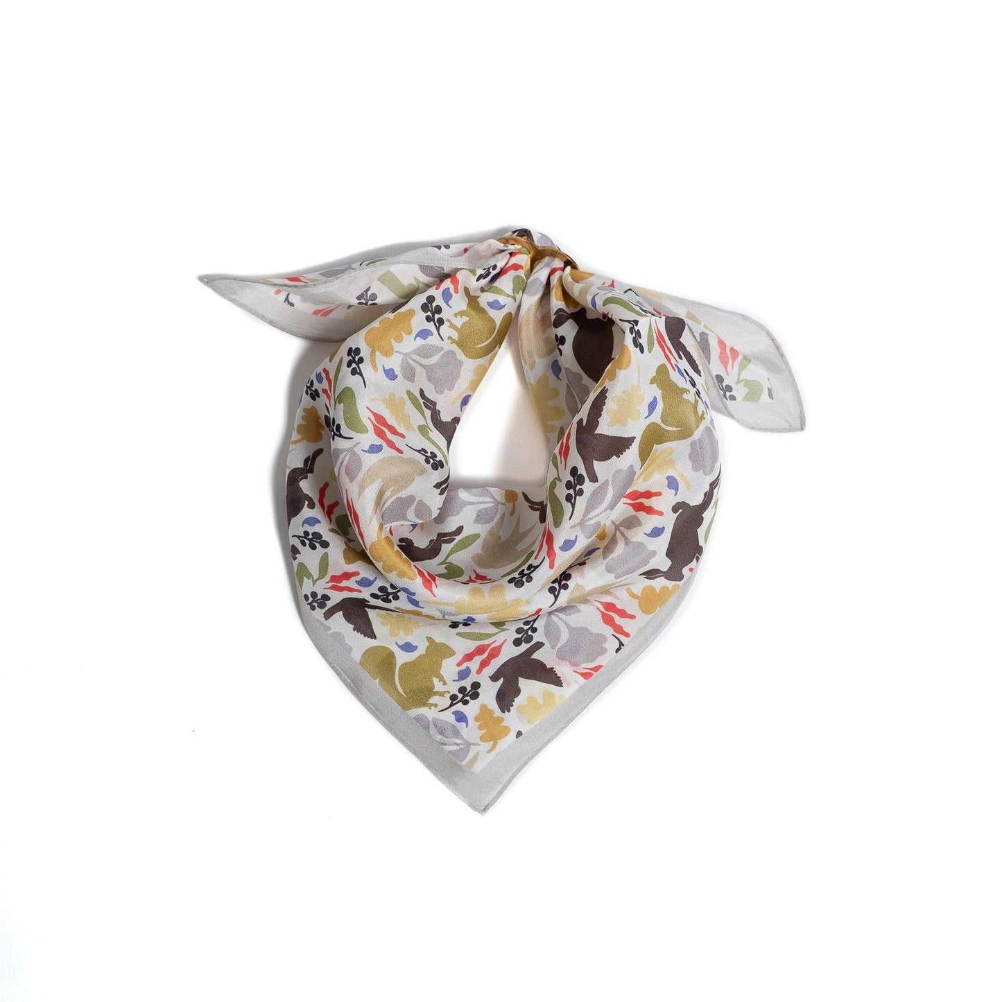 Japanese Printed Silk 'Bramley Hedge' grey  8リング付きミニスカーフ