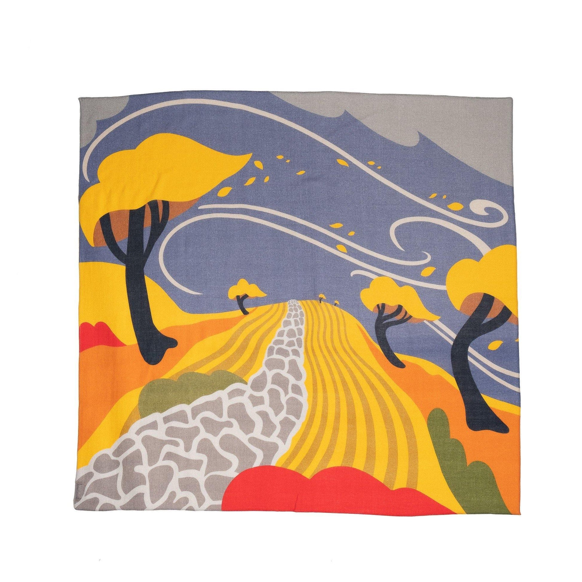 Japanese Merino Wool 'Autumn Winds' golden yellow 正方形スカーフ