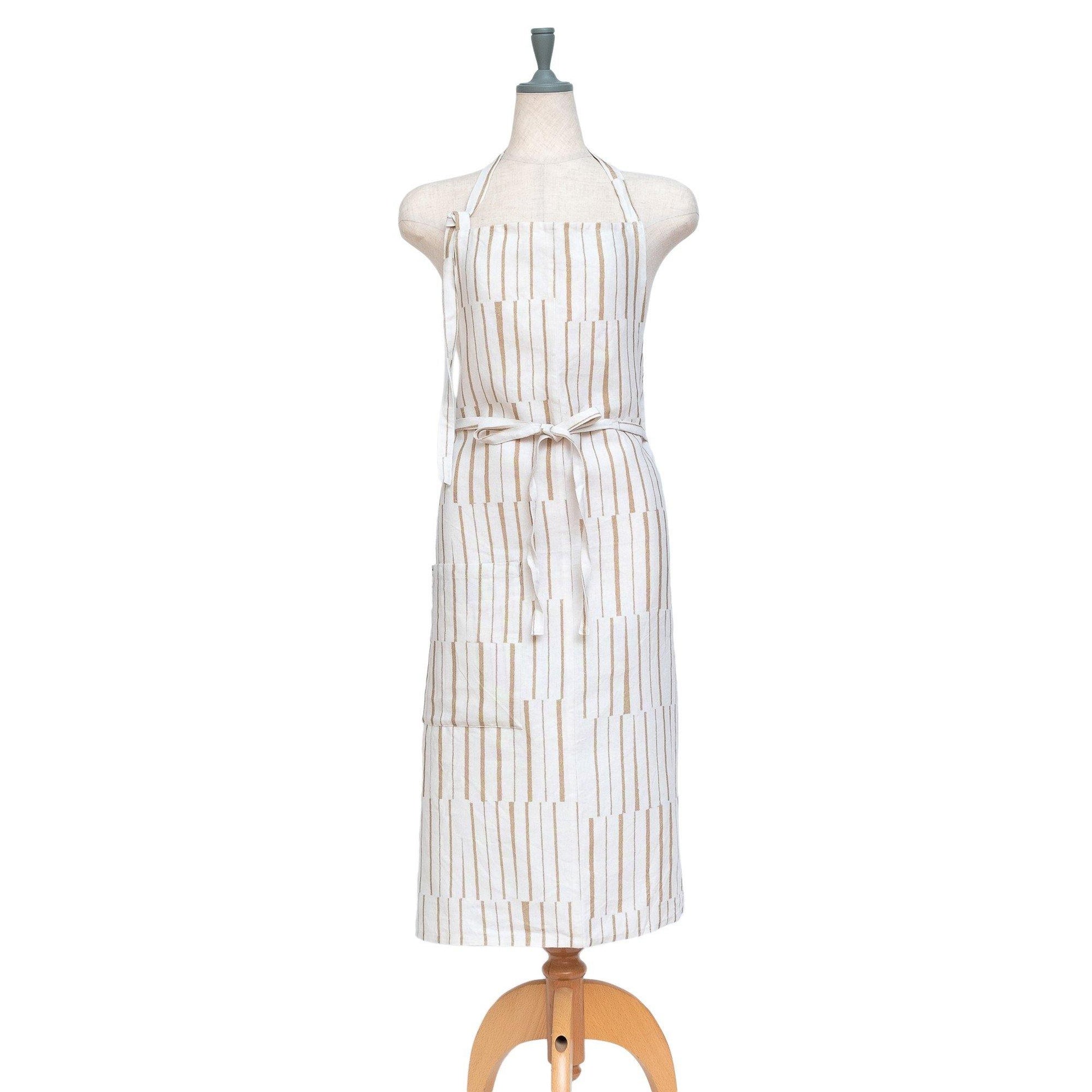 近江リネン Japanese Linen ユニセックス エプロン  ’Ashford’ Cream&Black
