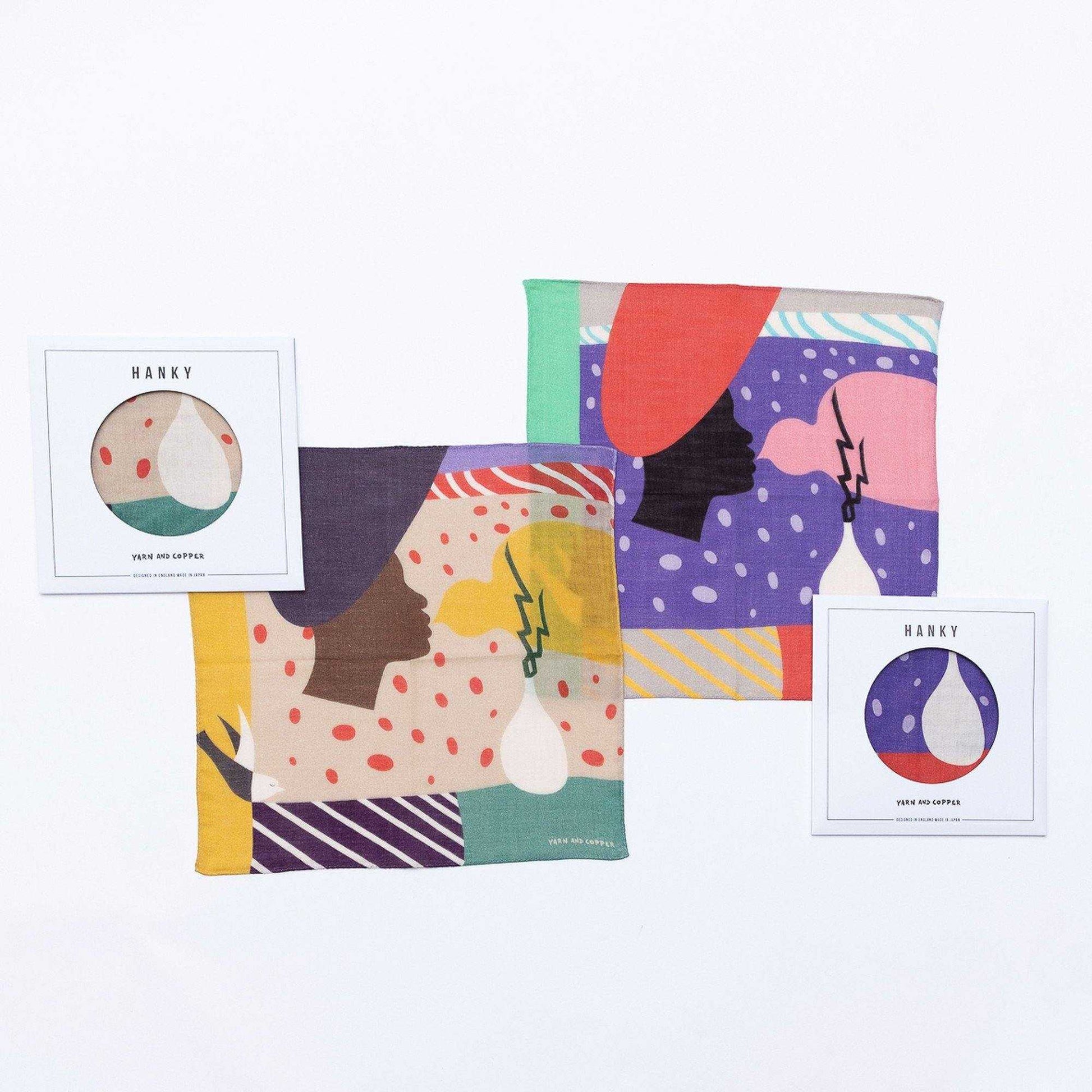 2色 Japanese Printed Double gaze Organic cotton 'Gossip' ハンカチ