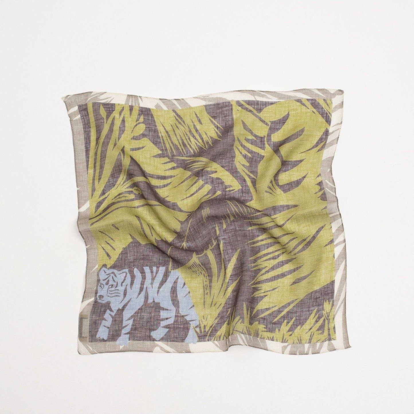 近江リネン Japanese Linen 'Hide and Seek' Khaki リング付きミニスカーフ