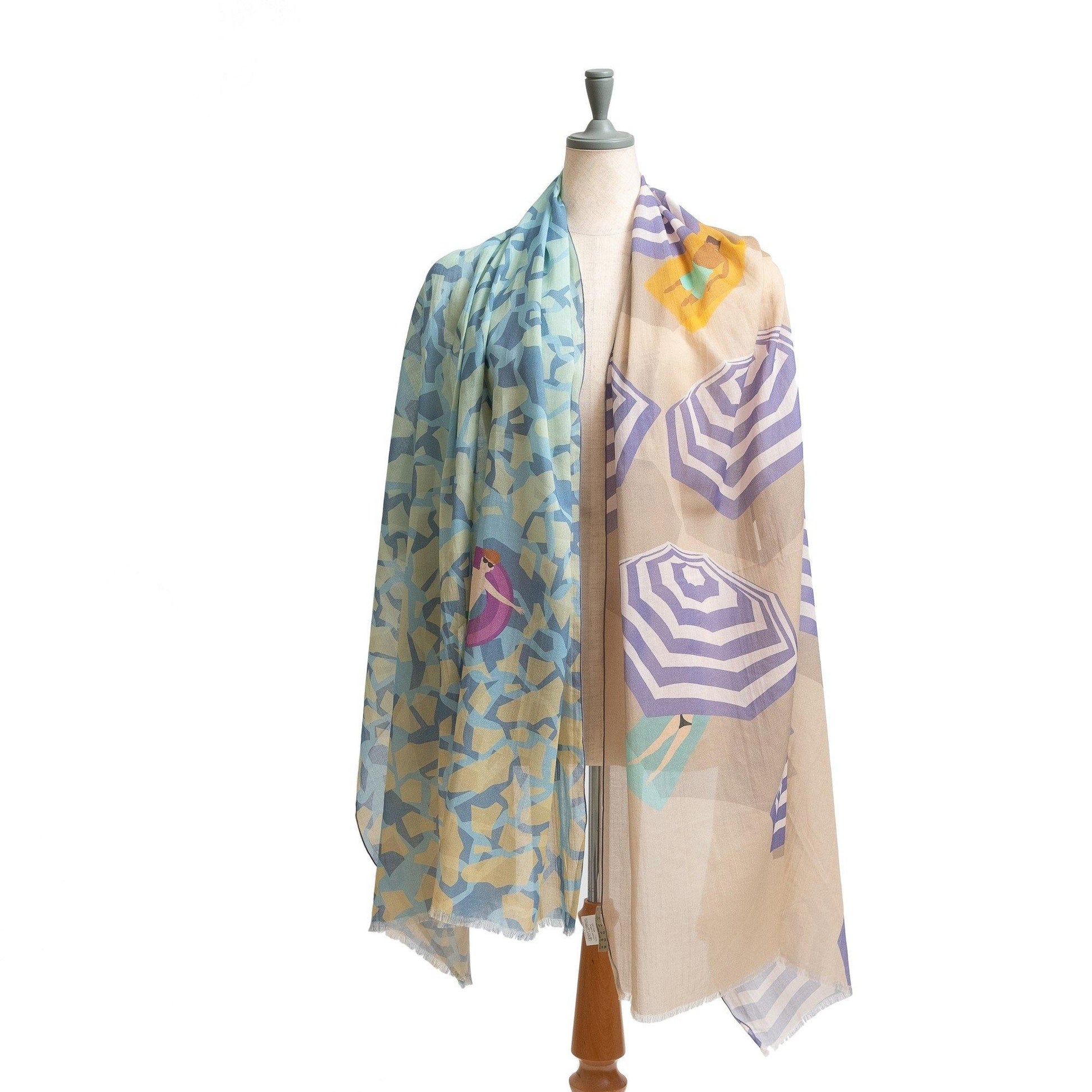 Japanese Printed Organic Cotton 'Sunbathers' turquoise ロングストール