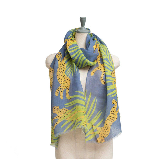 再入荷!近江リネン Japanese Linen 'Chasing Leopards' Blue ロングストール