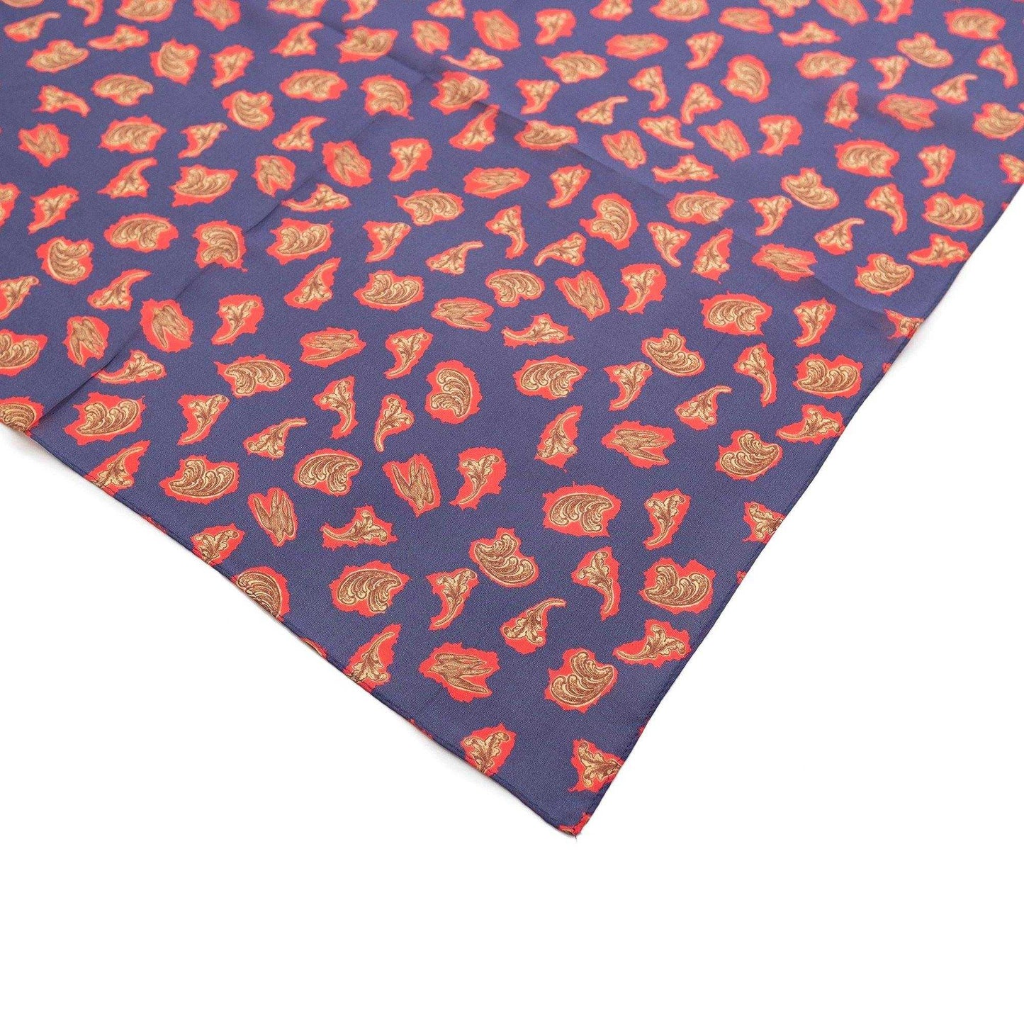 Japanese Printed Silk 'Victorian Paisley' Navy リング付きミニスカーフ