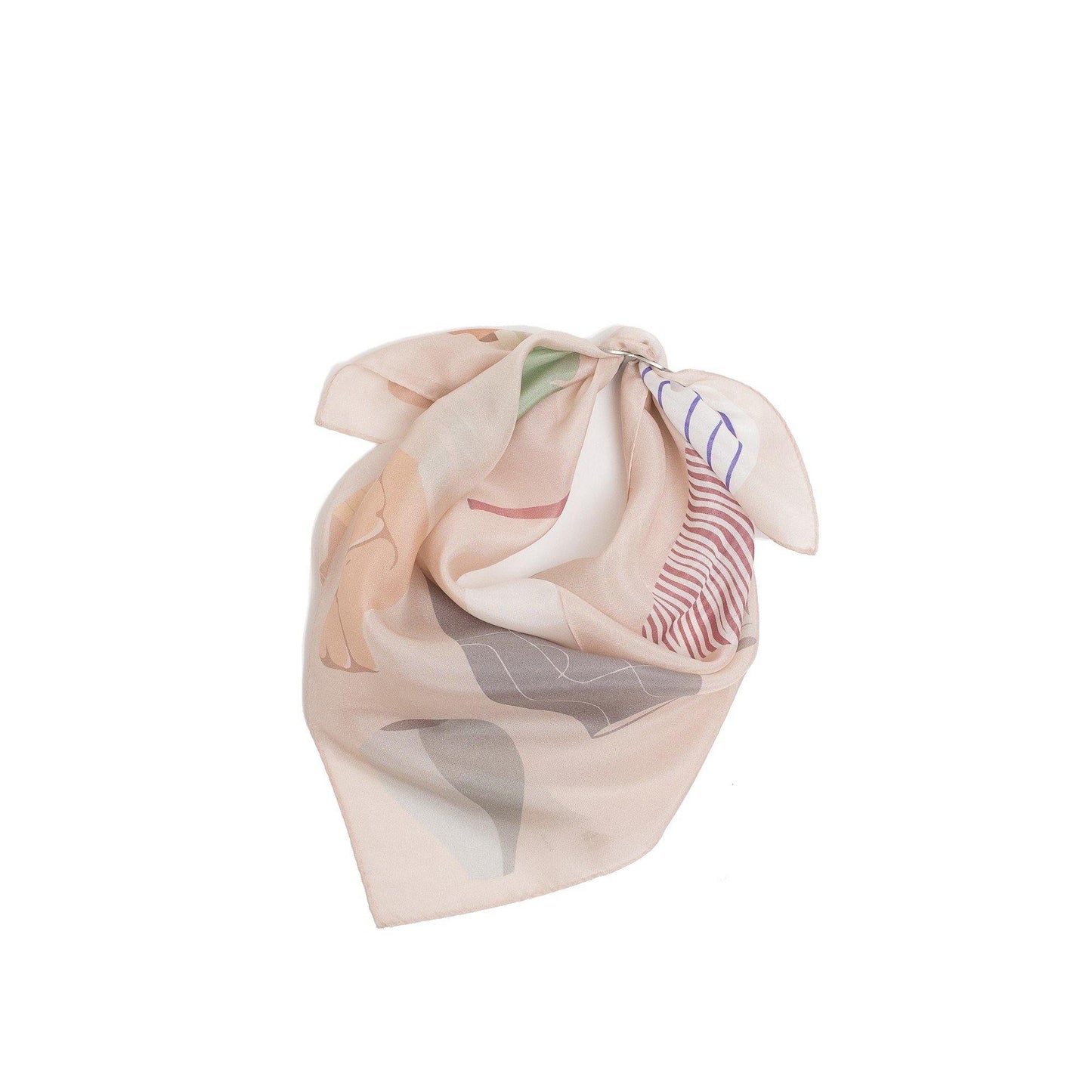 Japanese Printed silk 'Porcelain' dusty pink リング付きミニスカーフ