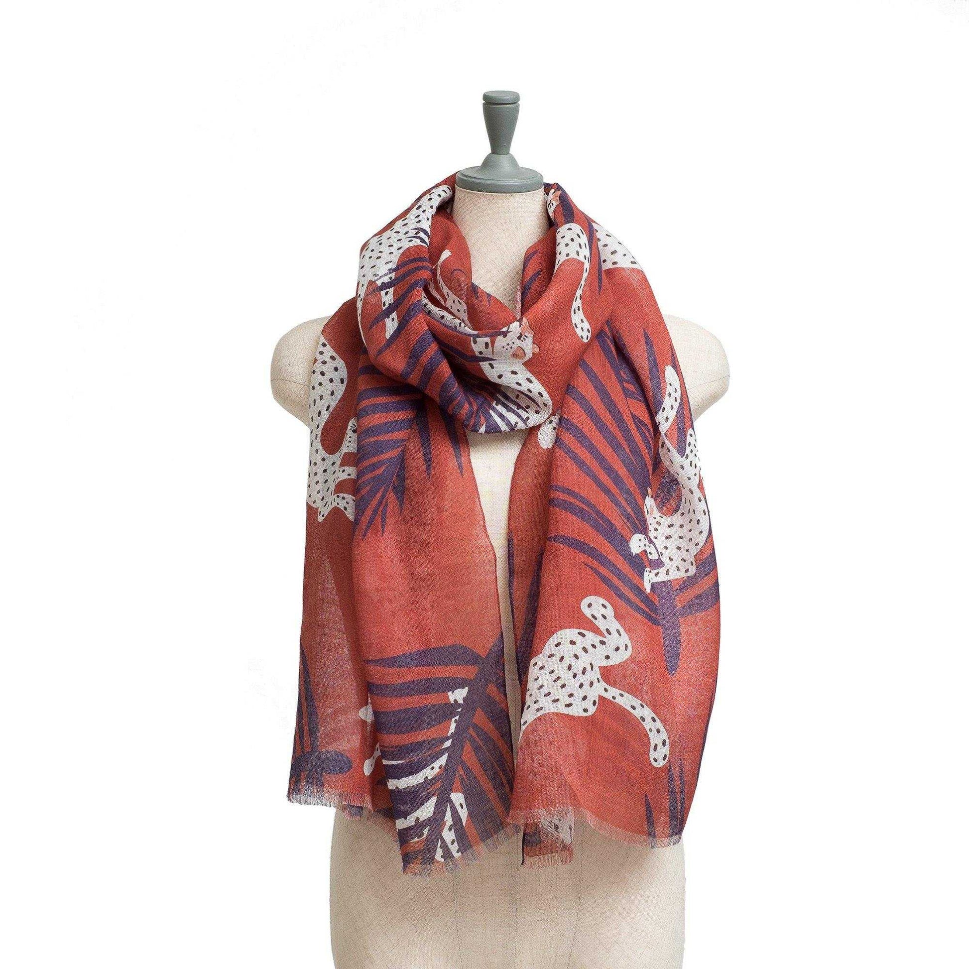 近江リネン Japanese Linen 'Chasing Leopards' Red ロングストール