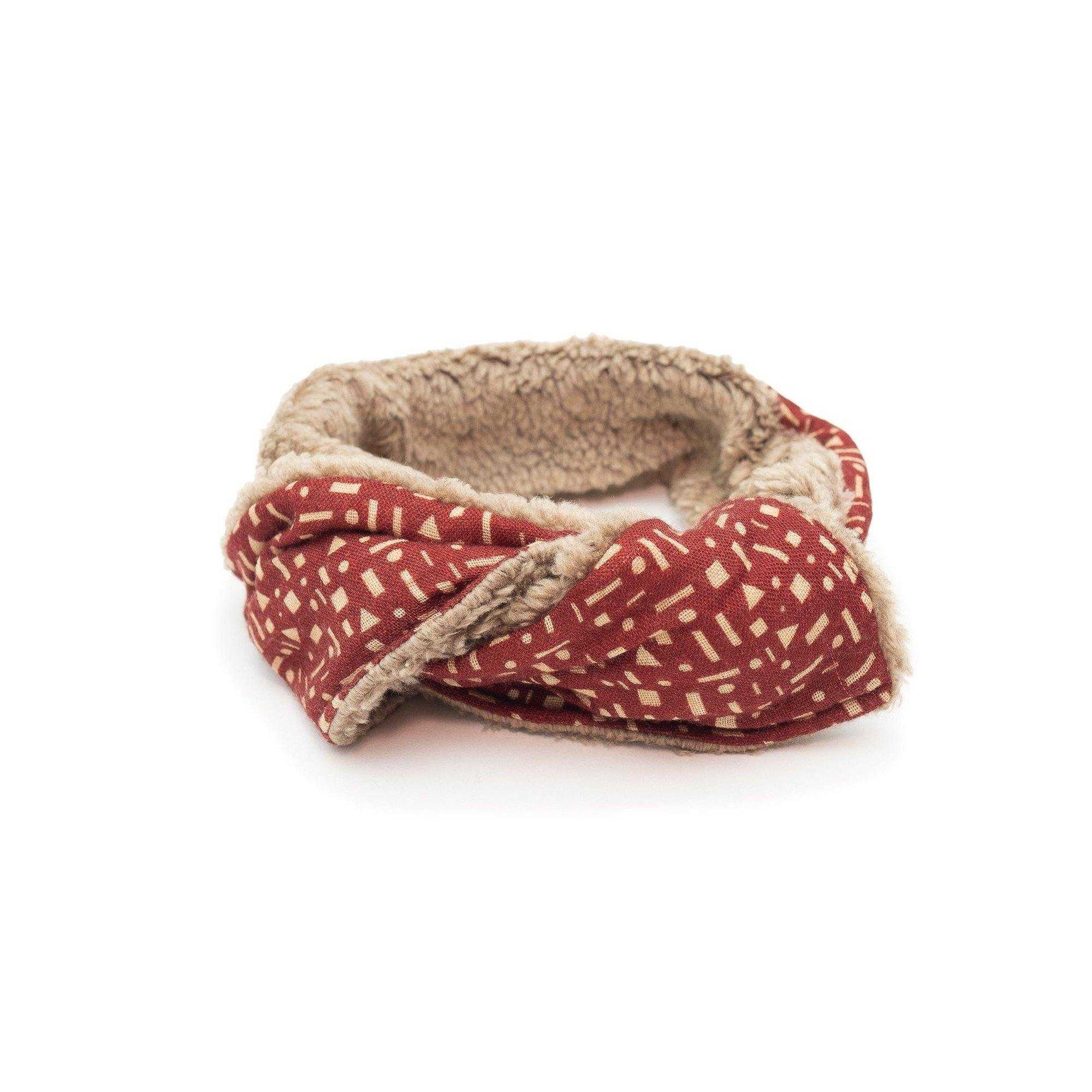 Merino Wool 'Alkham' Red  リバーシブルヘッドスカーフ/ミニスカーフ