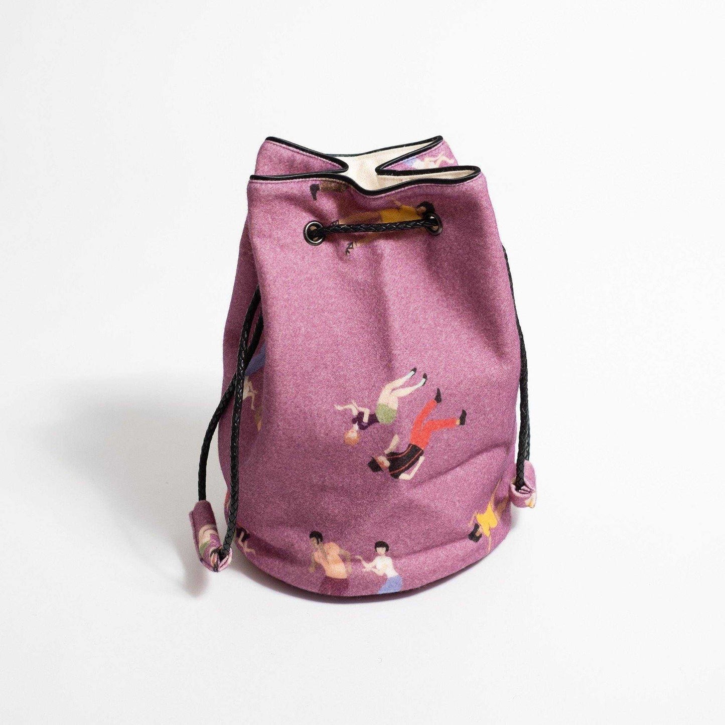 Japanese Printed Wool 'Northern Soul' Plum small bucket bag