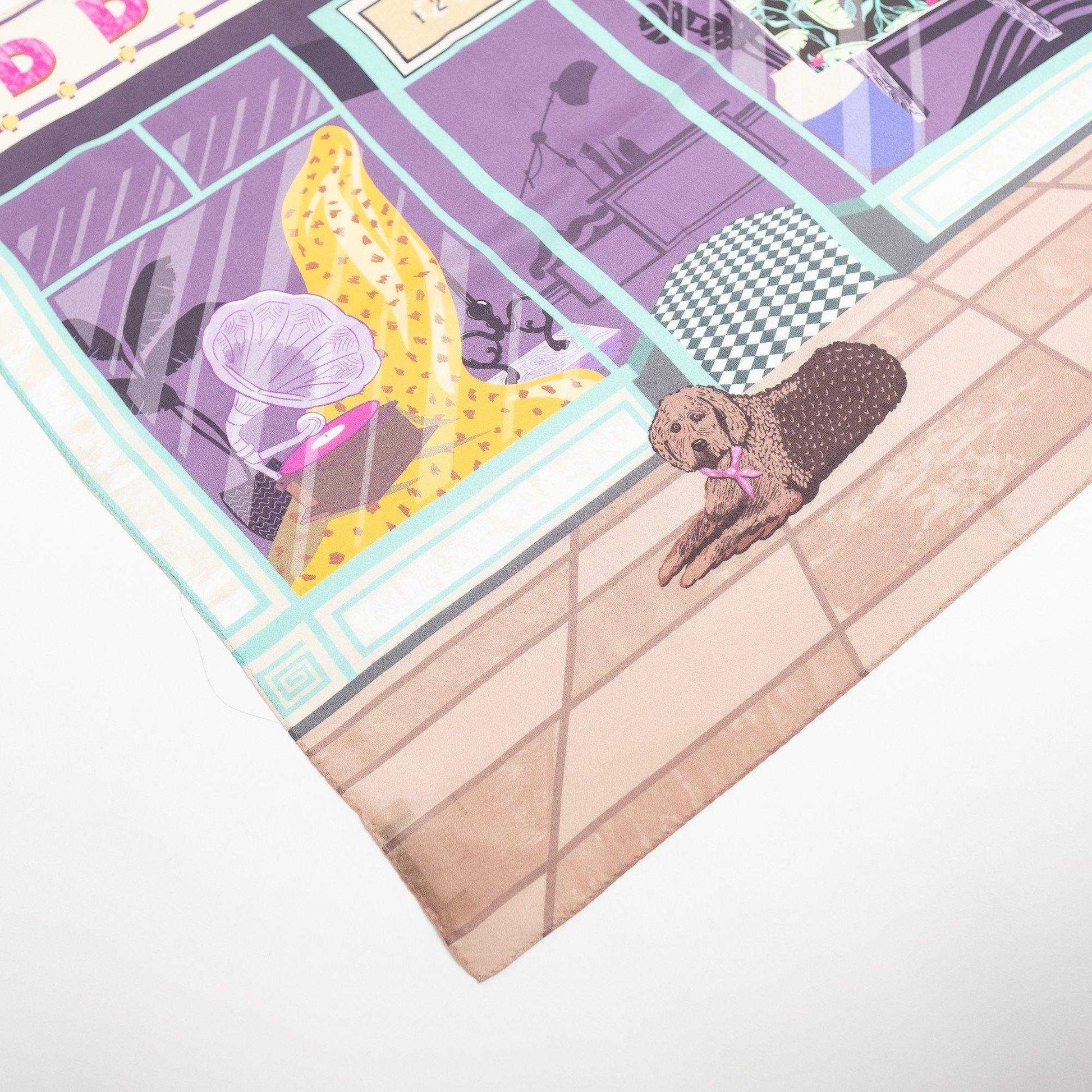 Japanese Printed Silk 'Odds&Ends' pastel リング付きミニスカーフ
