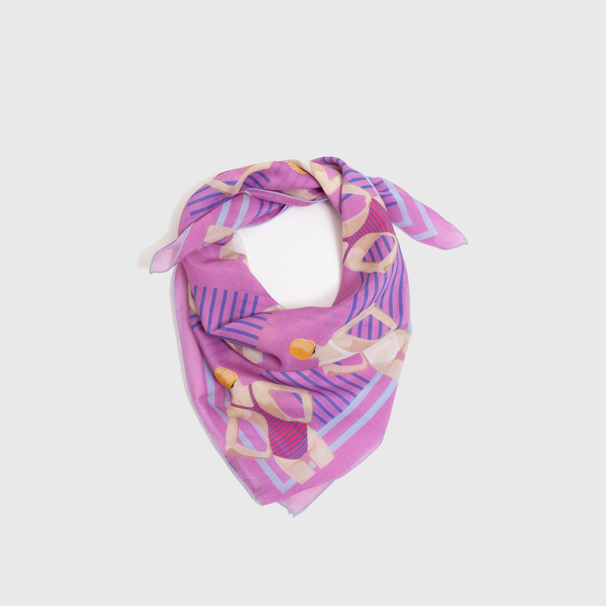 Japanese Printed Silk Cotton 'The English Channel' n.pink 8リング付きミニスカーフ