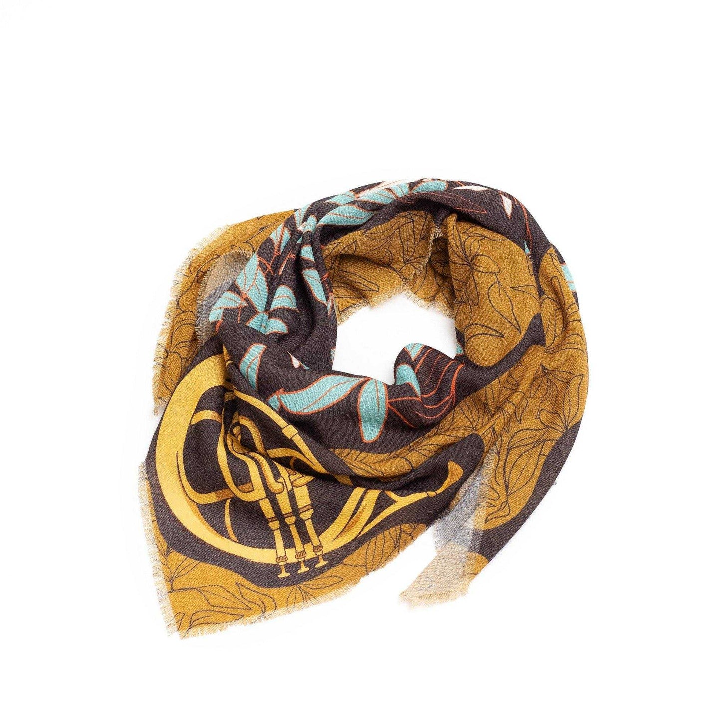 再入荷!Japanese Merino Wool 'Notting Hill' Mustard 正方形スカーフ
