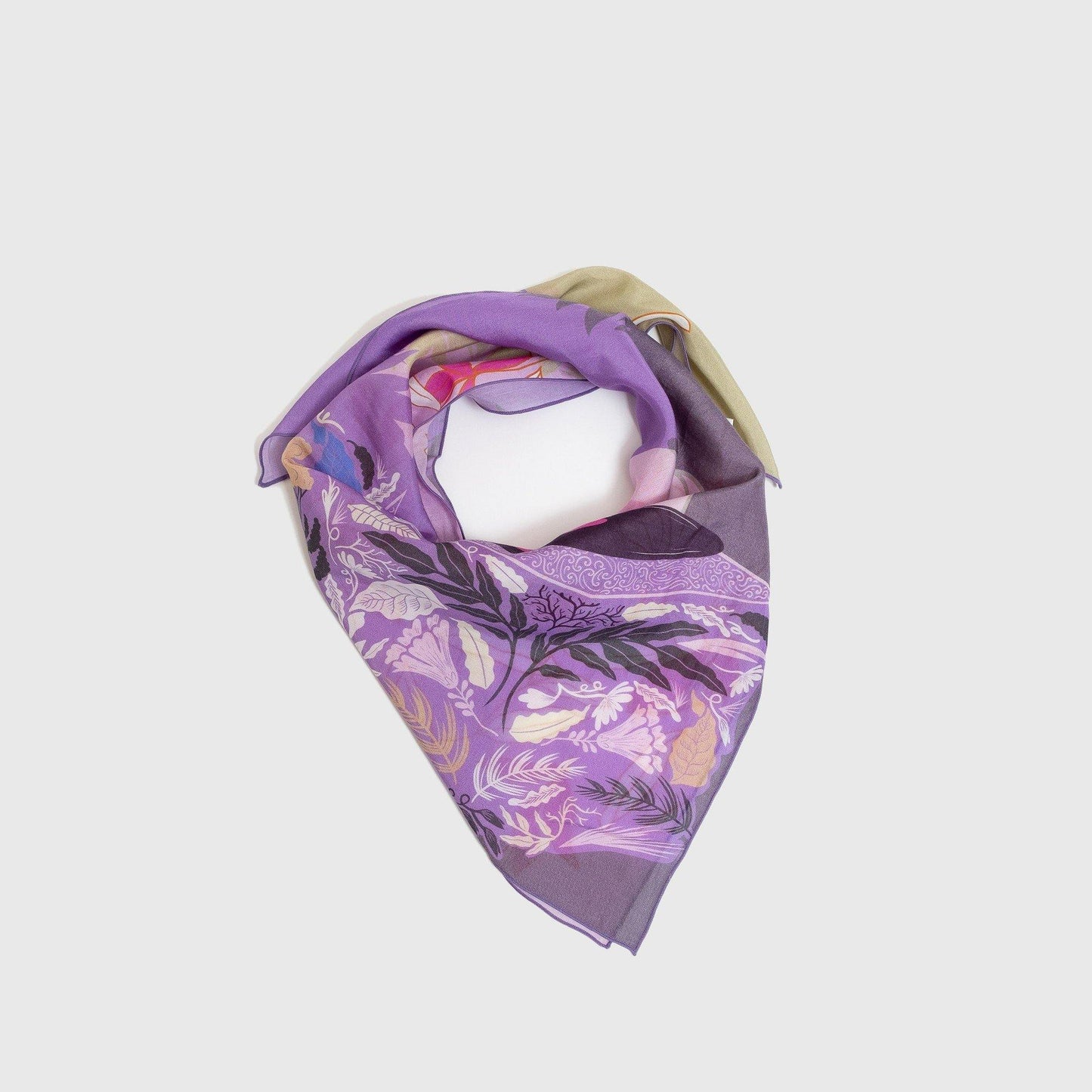 再入荷!Japanese Printed Silk Cotton 'Woodland Orchestra'Pink 8リング付きミニスカーフ