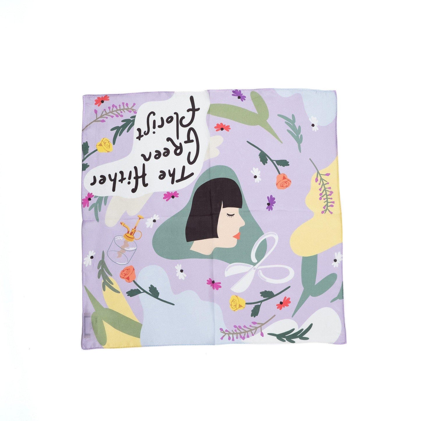 Japanese Printed Silk 'The Hither Green Florist' Lilac 8リング付きミニスカーフ