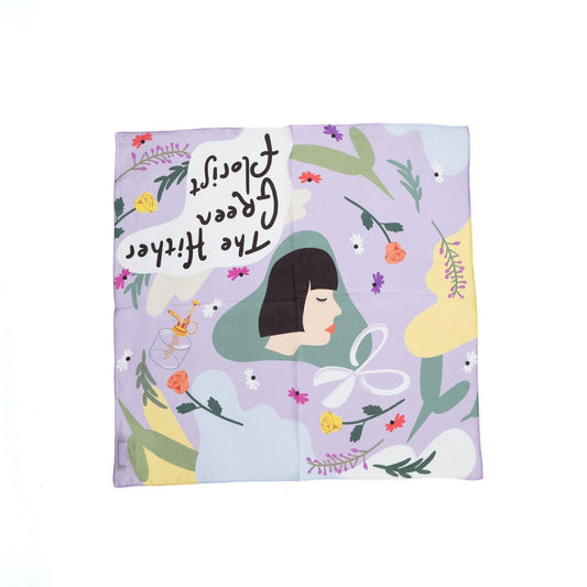 Japanese Printed Silk 'The Hither Green Florist' Lilac  8リング付きミニスカーフ