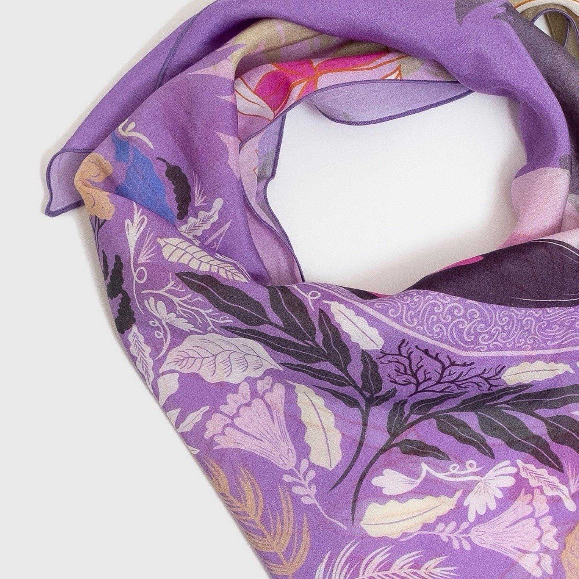 再入荷!Japanese Printed Silk Cotton 'Woodland Orchestra'Pink 8リング付きミニスカーフ