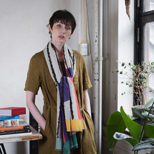 Japanese Printed Organic Cotton 'Match Point' white ロングストール
