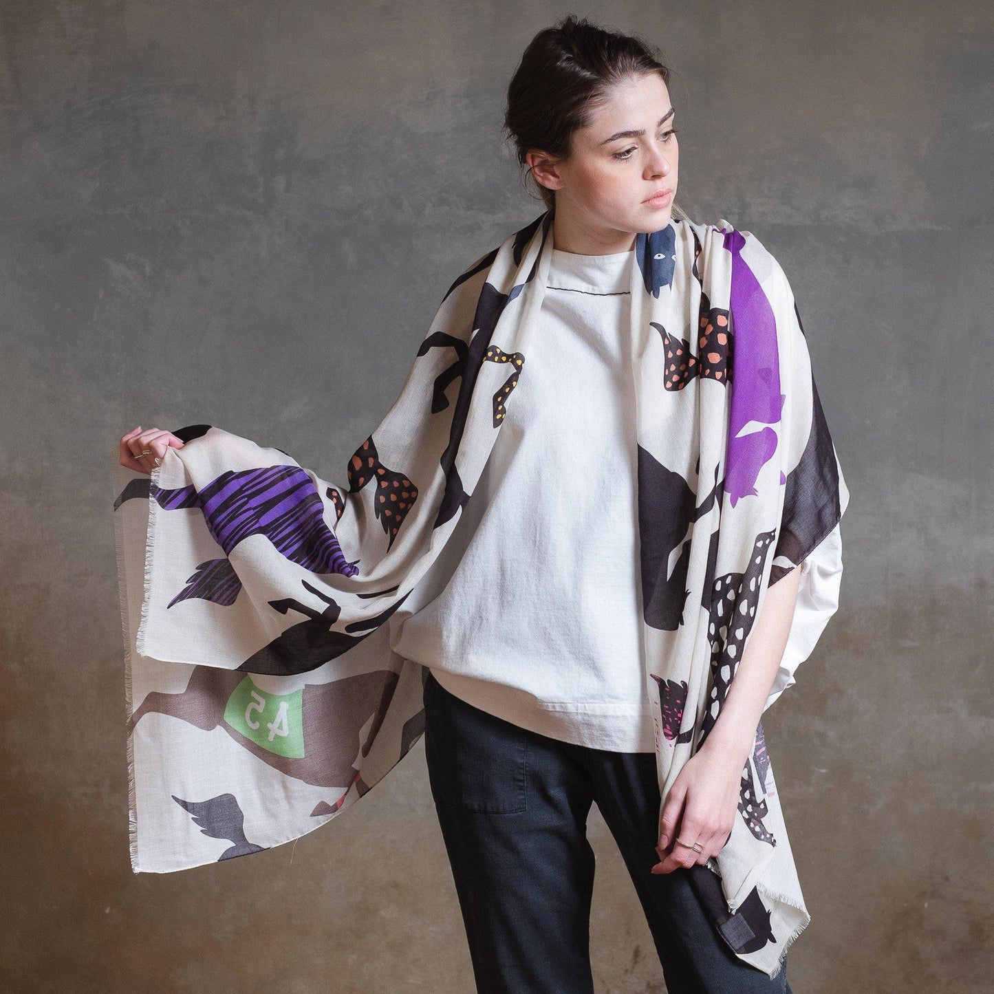 Japanese Printed Cotton Modal 'Newbury' sand grey ロングストール