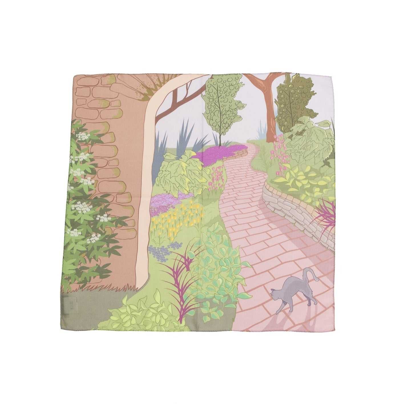 Japanese Printed Silk 'A Very English Garden' green 大判スカーフ 90x90cm