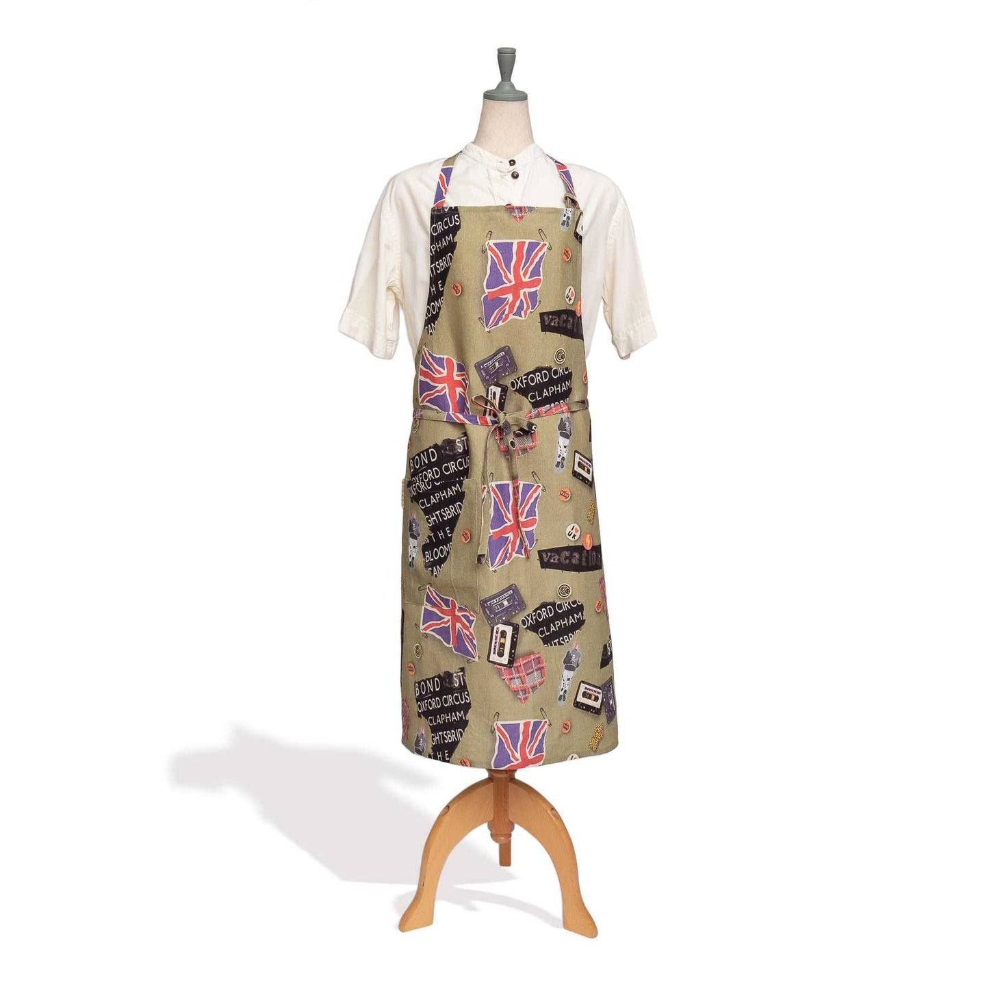 近江リネン Japanese Linen ユニセックス エプロン ’Stick the kettle on!’khaki