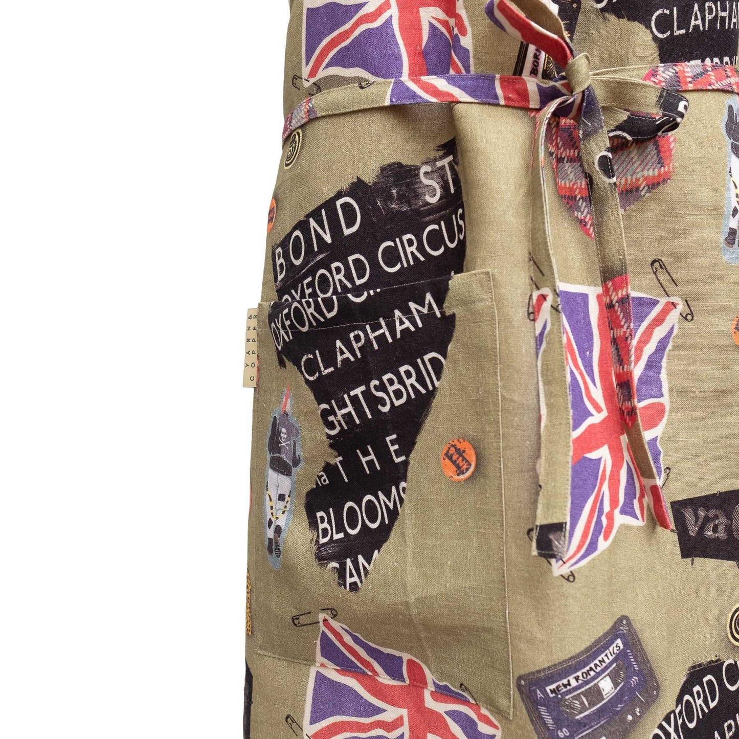 近江リネン Japanese Linen ユニセックス エプロン ’Stick the kettle on!’khaki