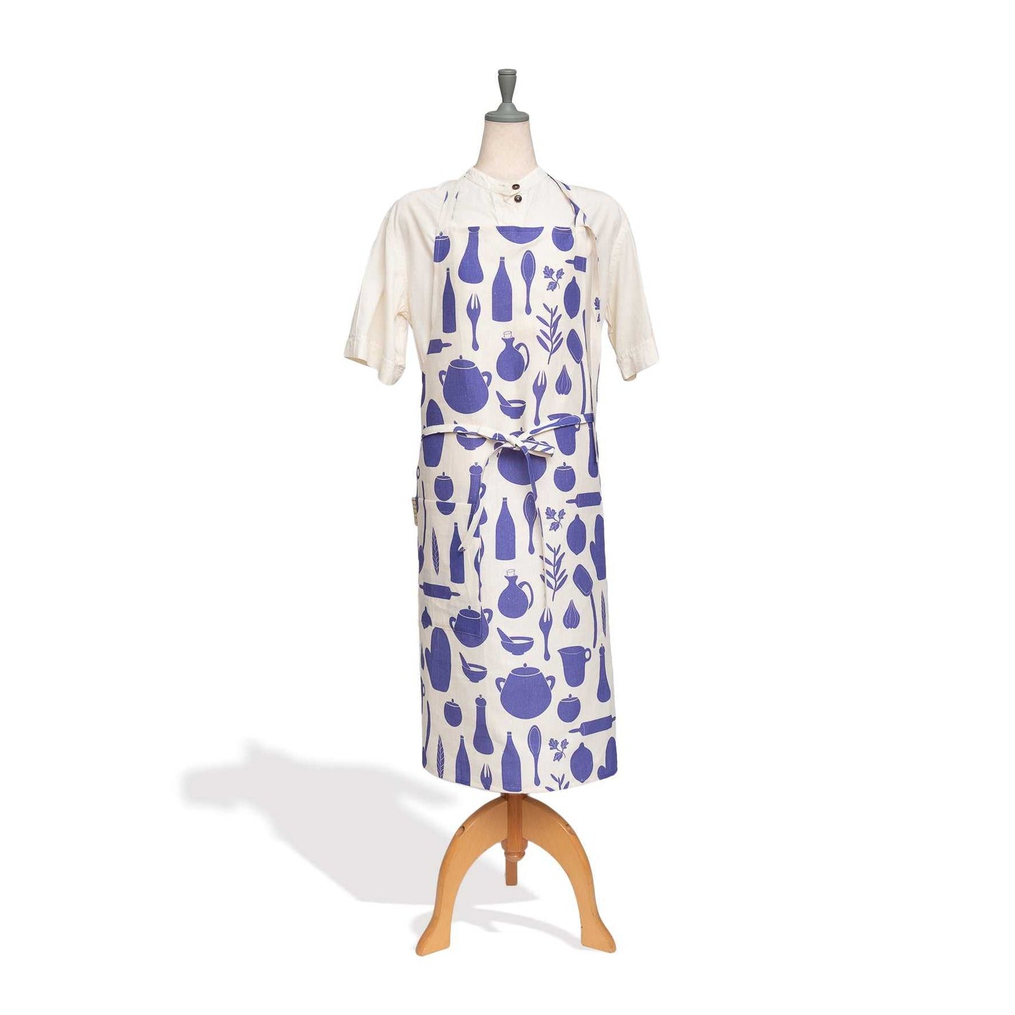 近江リネン Japanese Linen ユニセックス エプロン ’Recipes’ royal blue