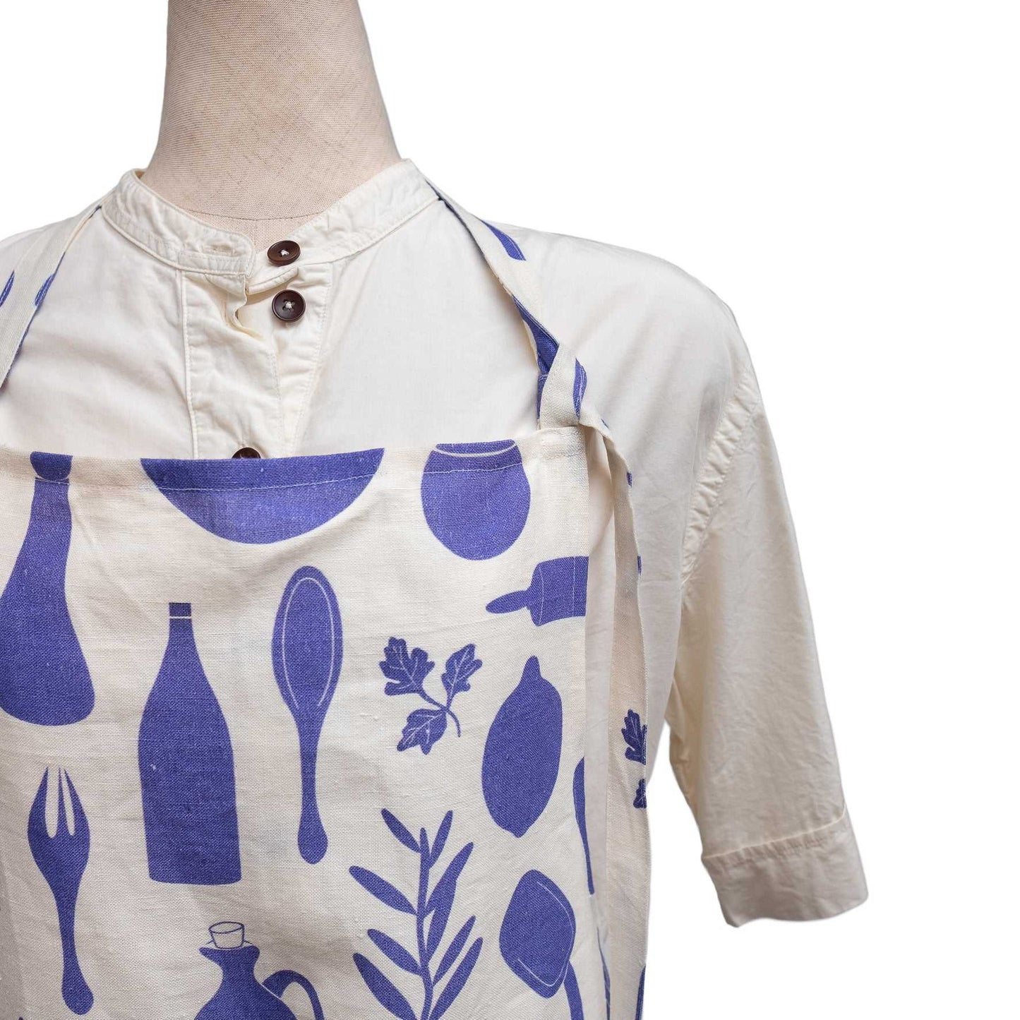 近江リネン Japanese Linen ユニセックス エプロン ’Recipes’ royal blue