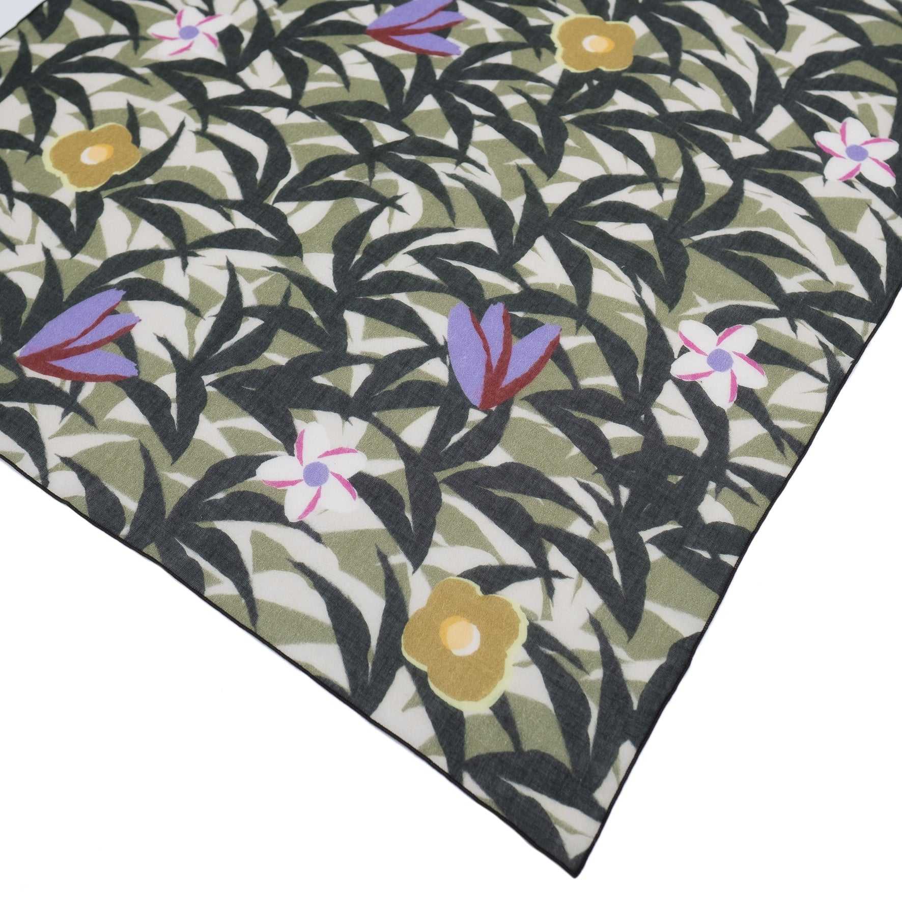 Japanese Printed Organic cotton 'Hawaii' green リング付きミニスカーフ