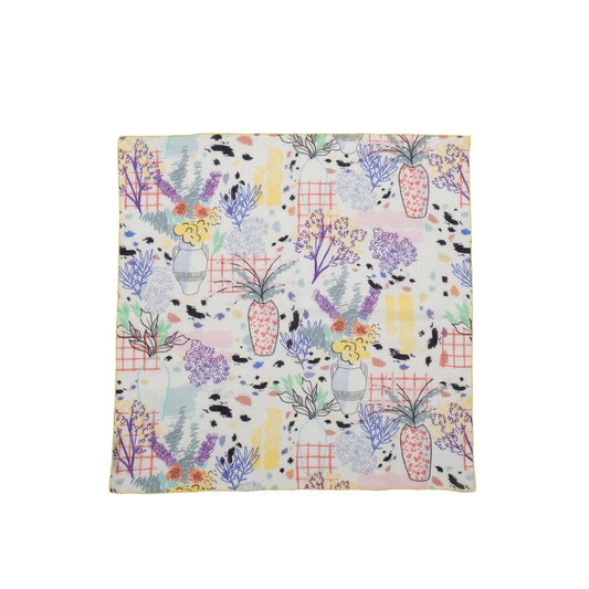 Japanese Printed Organic cotton 'Amelia`s Patio' white リング付きミニスカーフ