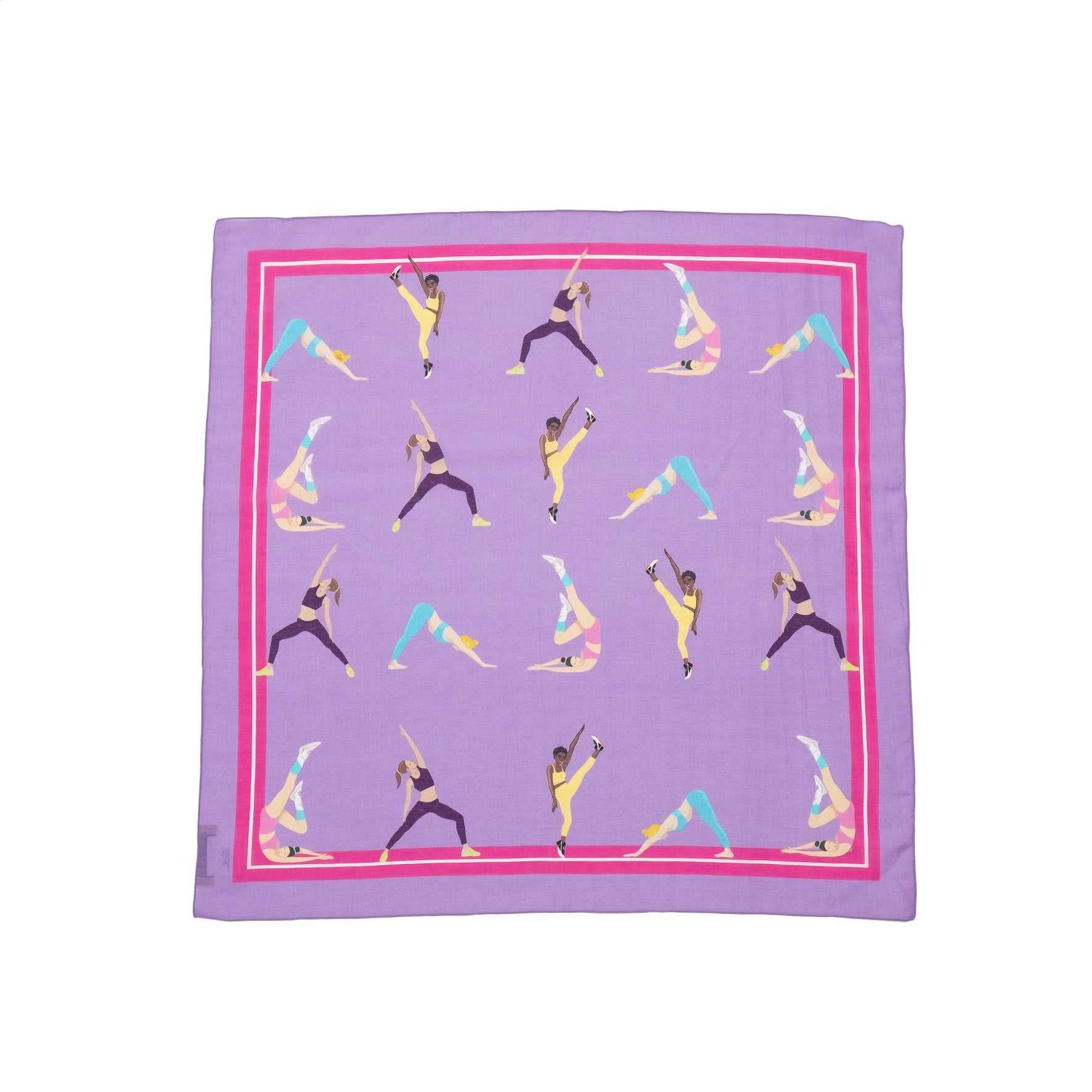 Japanese Printed Silk Cotton 'Work Out' pink purple スカーフリング付きミニスカーフ