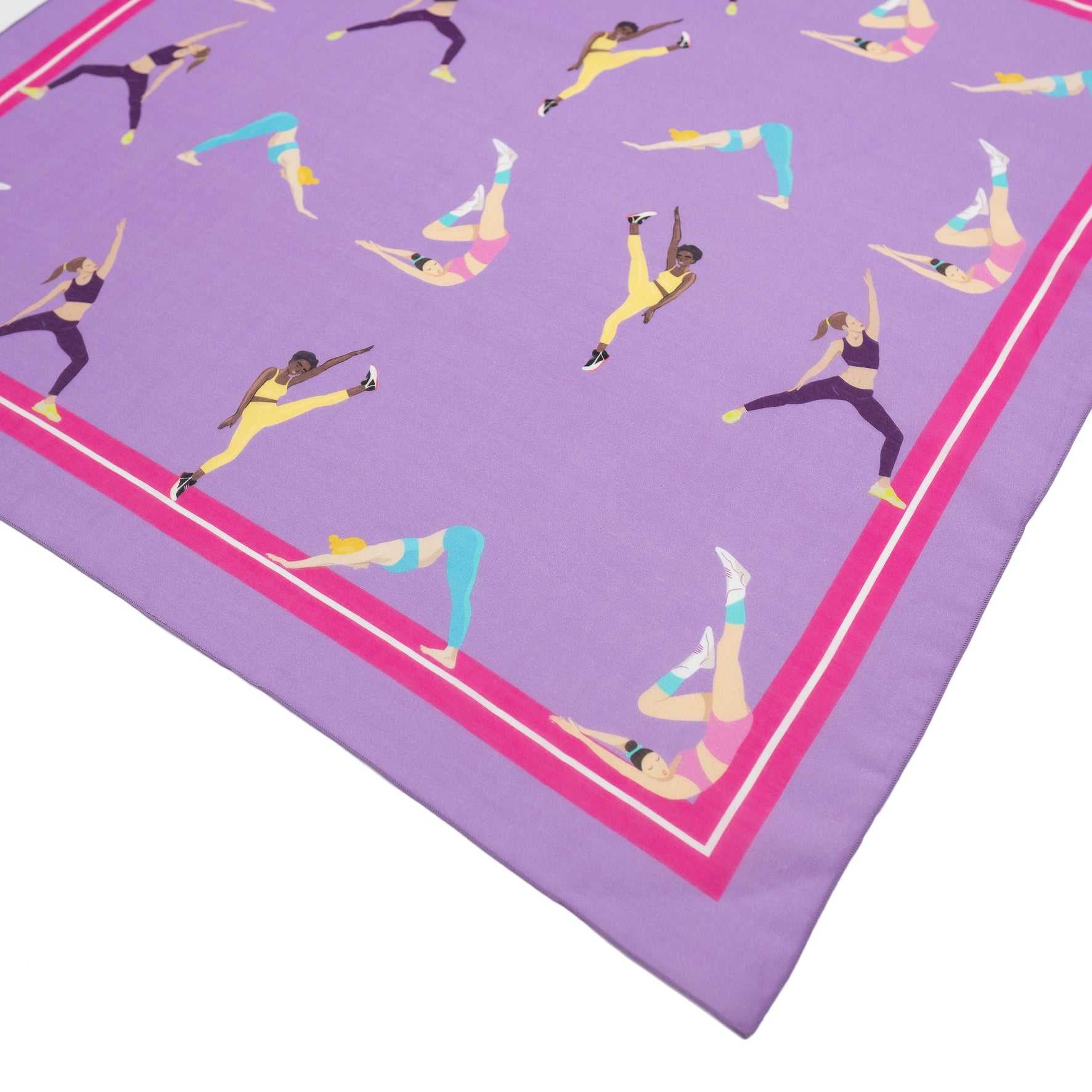 Japanese Printed Silk Cotton 'Work Out' pink purple スカーフリング付きミニスカーフ