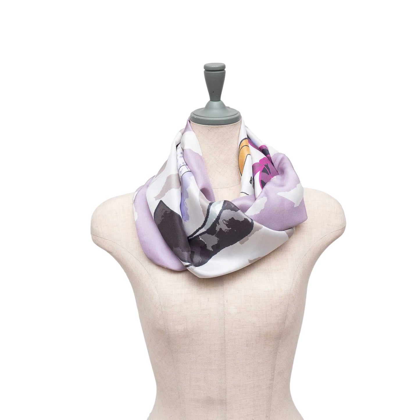 Japanese Printed Silk 'French Perfume' lavender ループスカーフ