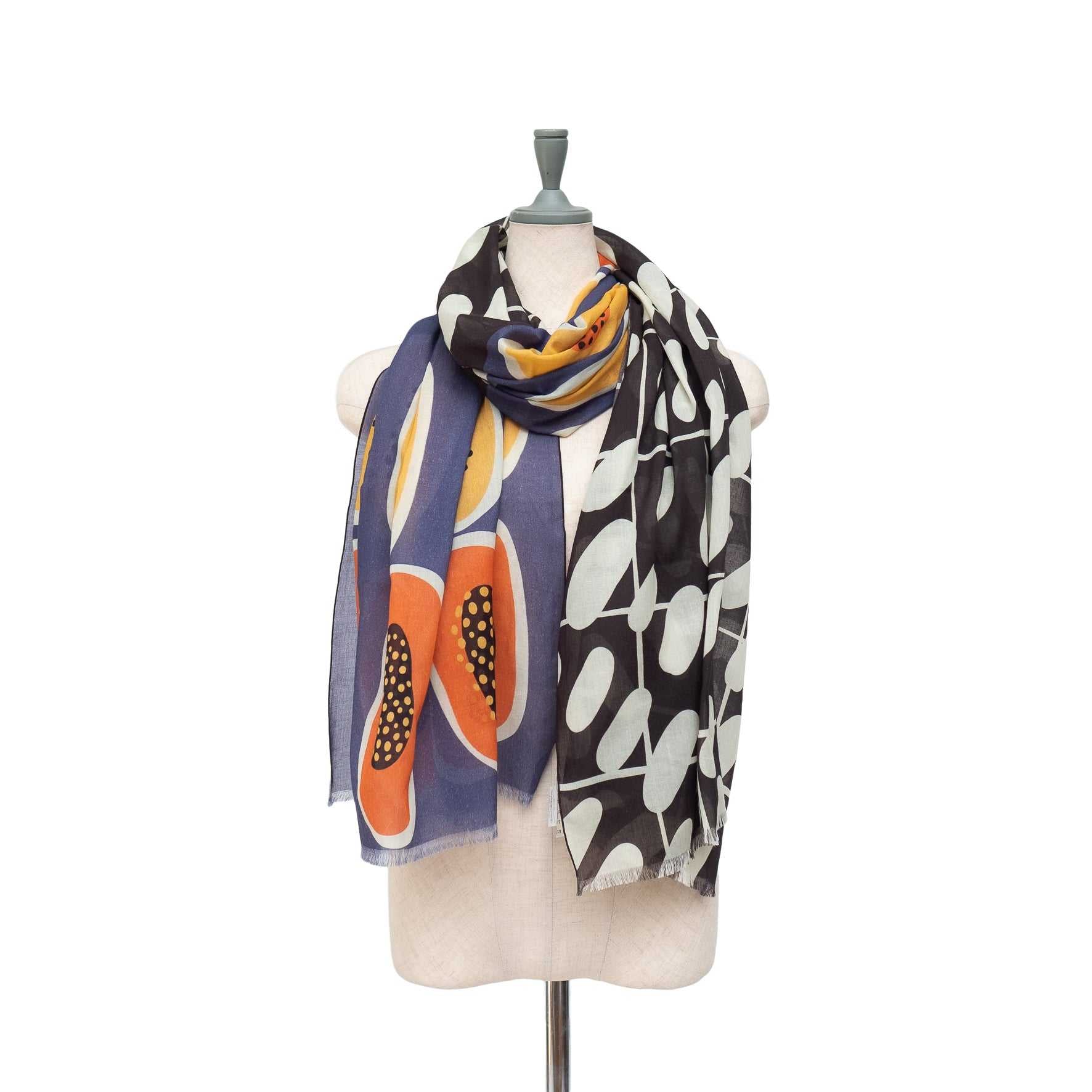 Japanese Printed Organic Cotton 'Papaya' blue ロングストール