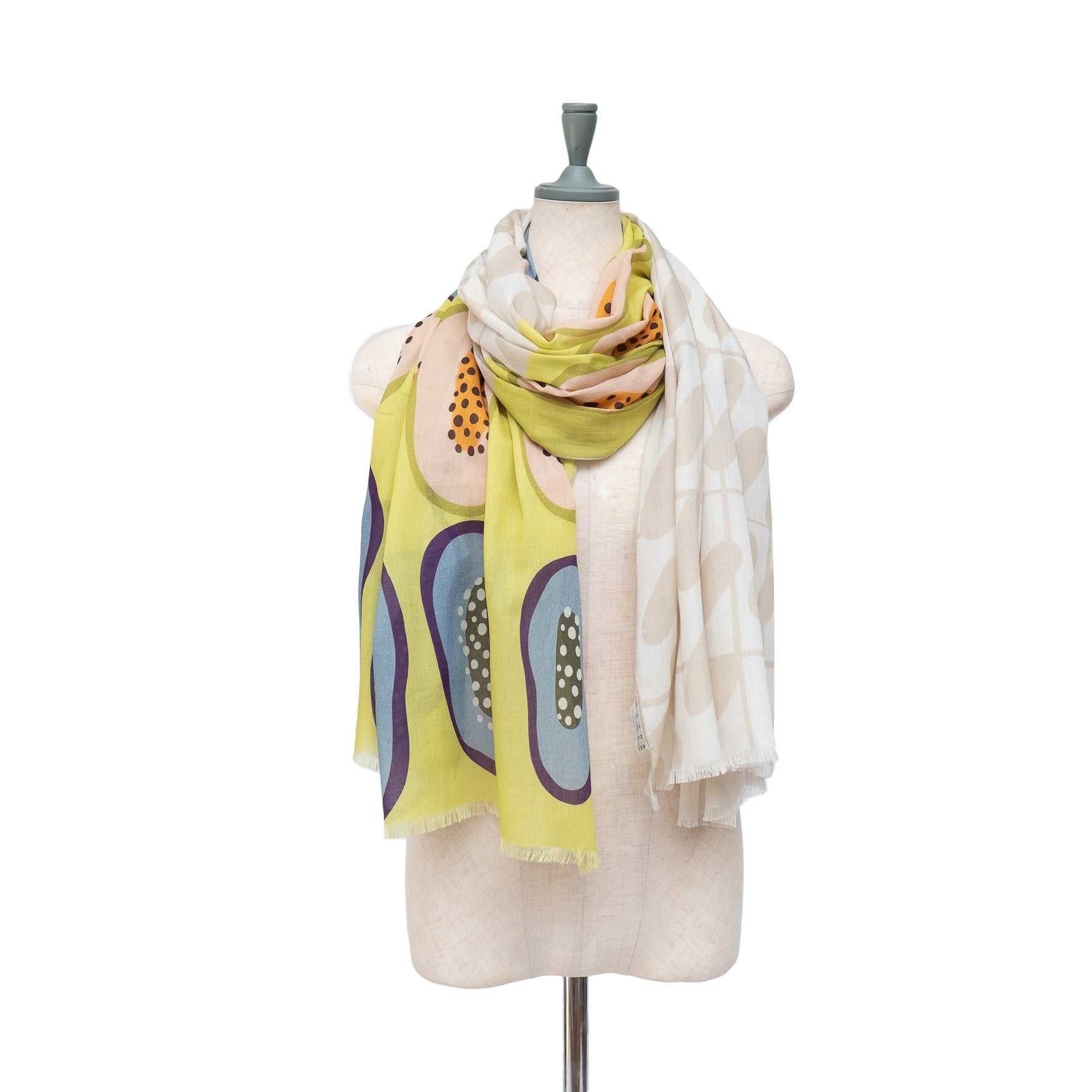 Japanese Printed Organic Cotton 'Papaya' lime green ロングストール