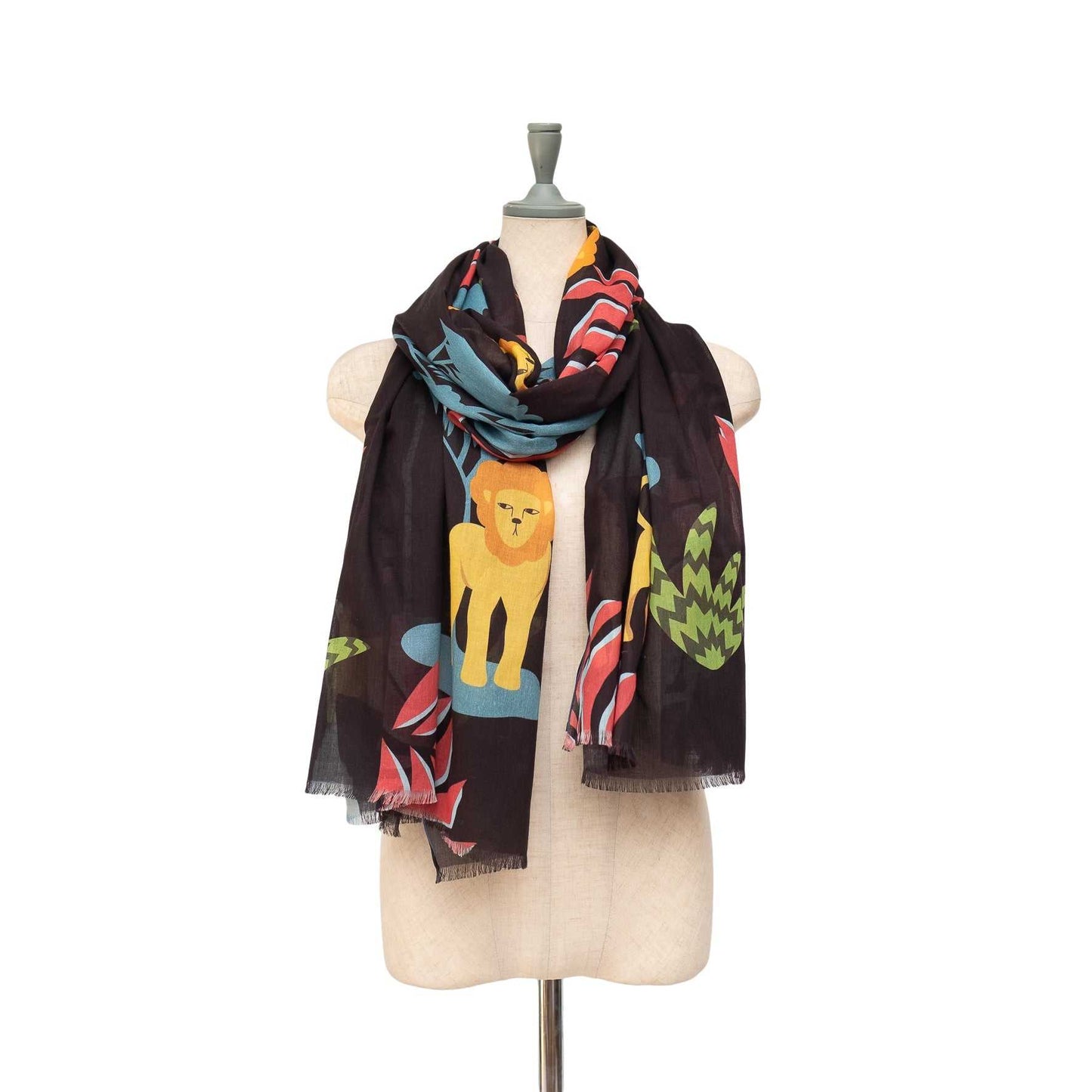 Japanese Printed Organic Cotton 'King of the Jungle' black ロングストール