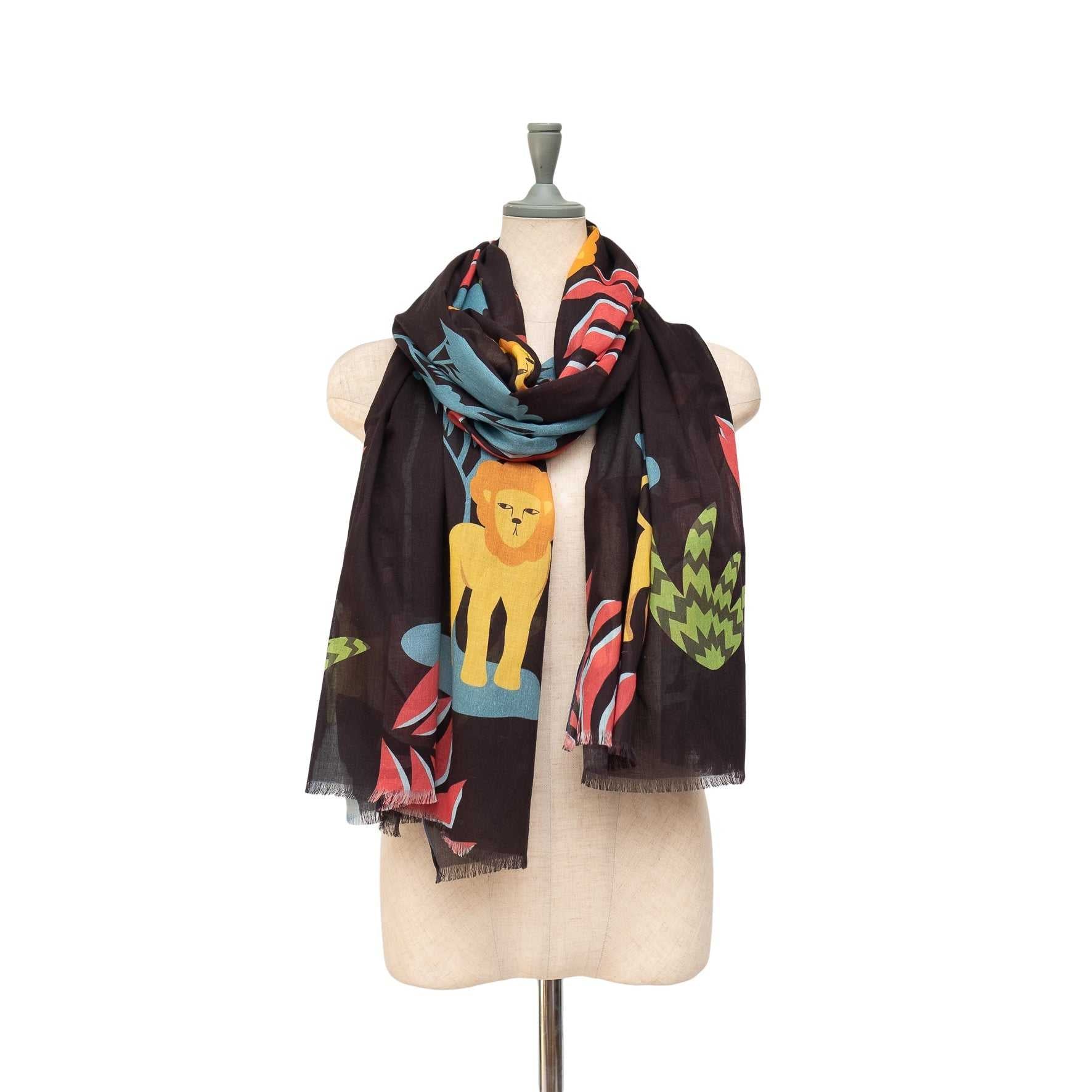 Japanese Printed Organic Cotton 'King of the Jungle' black ロングストール