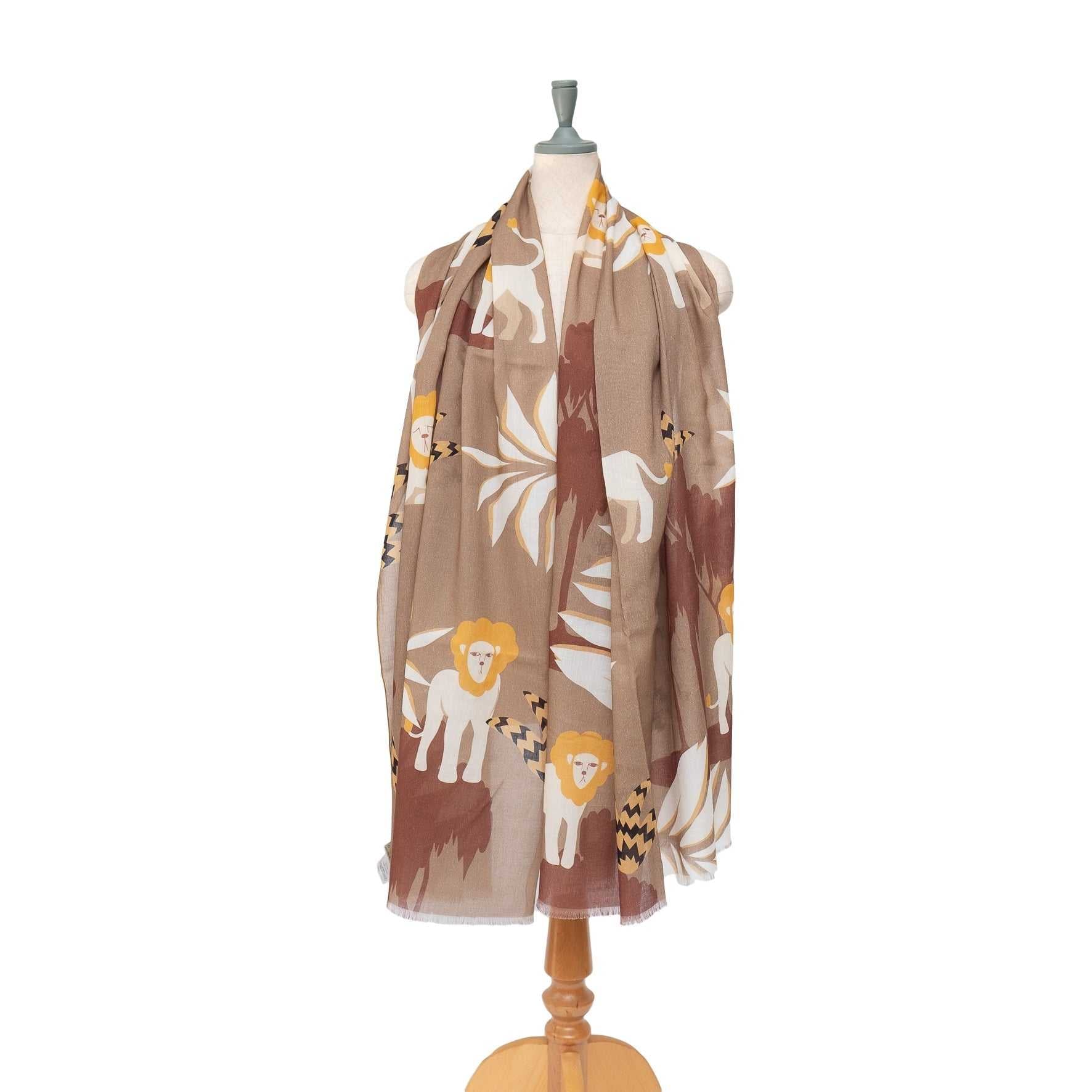 Japanese Printed Organic Cotton 'King of the Jungle' C. brown ロングストール