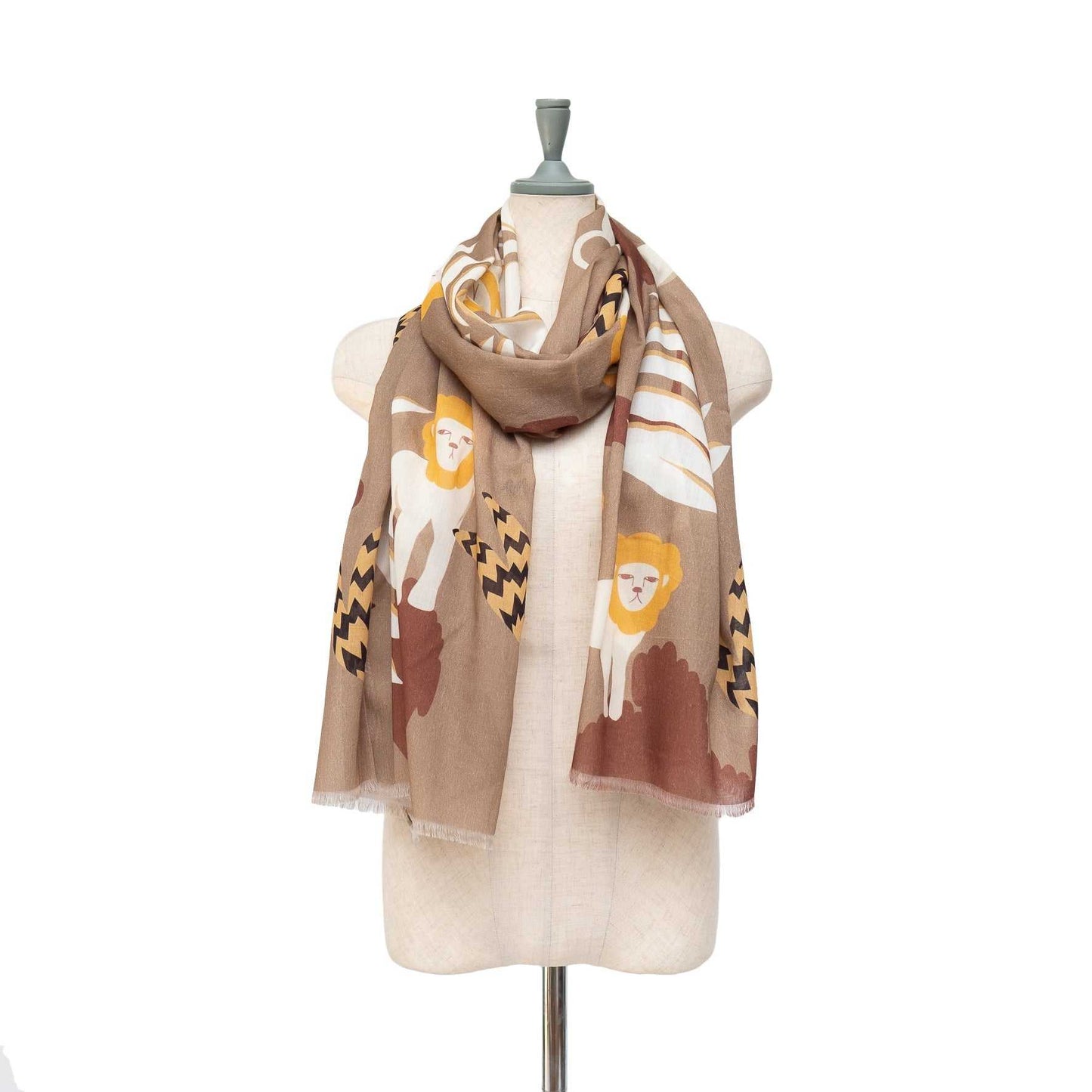 Japanese Printed Organic Cotton 'King of the Jungle' C. brown ロングストール