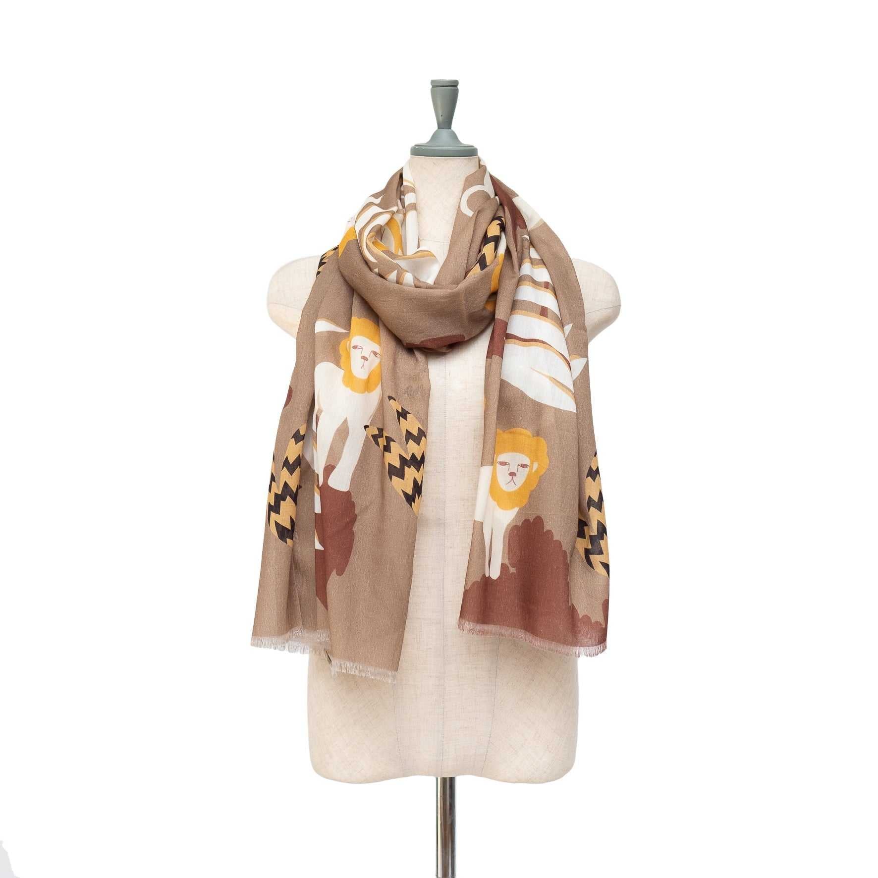 Japanese Printed Organic Cotton 'King of the Jungle' C. brown ロングストール