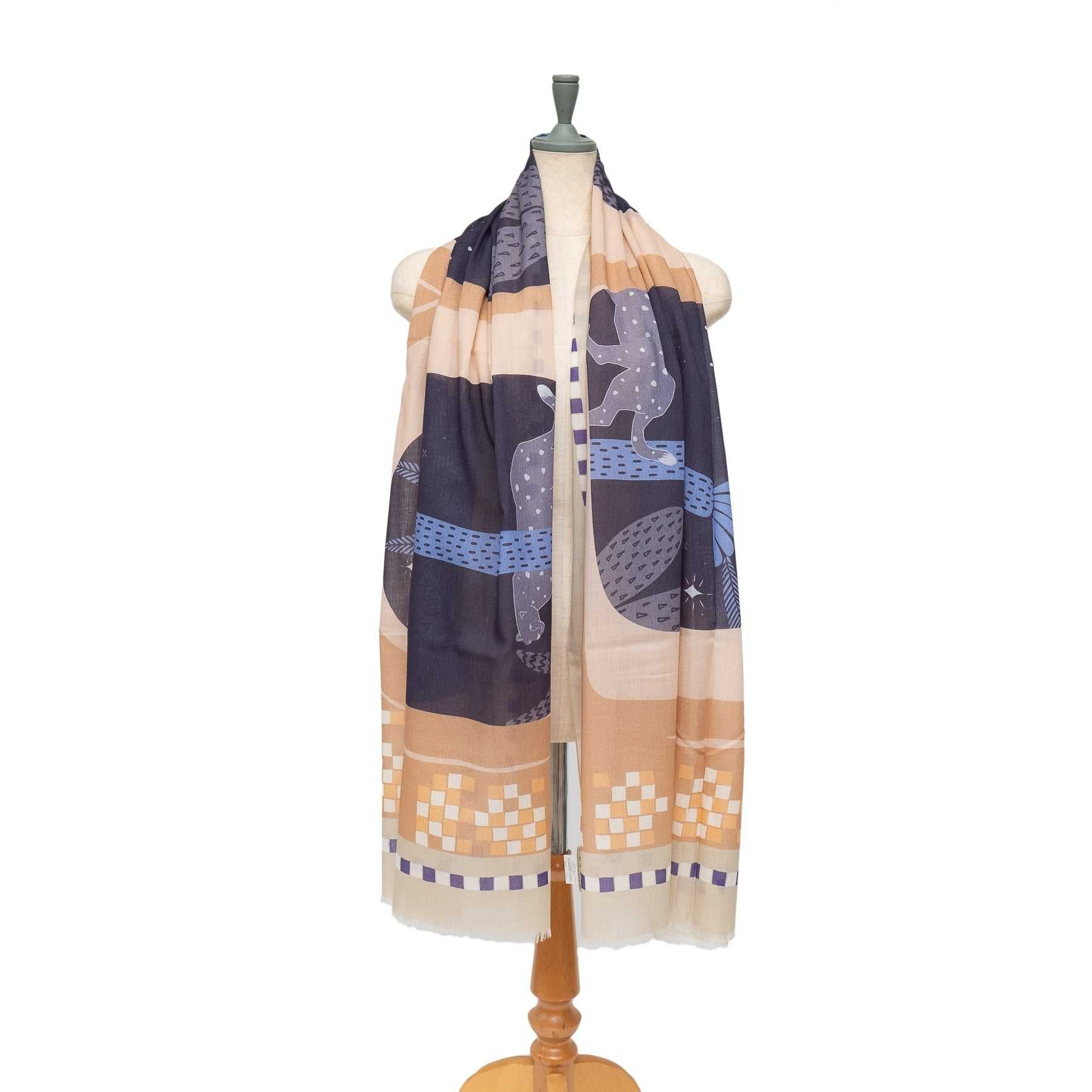 Japanese Printed Organic Cotton 'Arabian Twilight' beige ロングストール