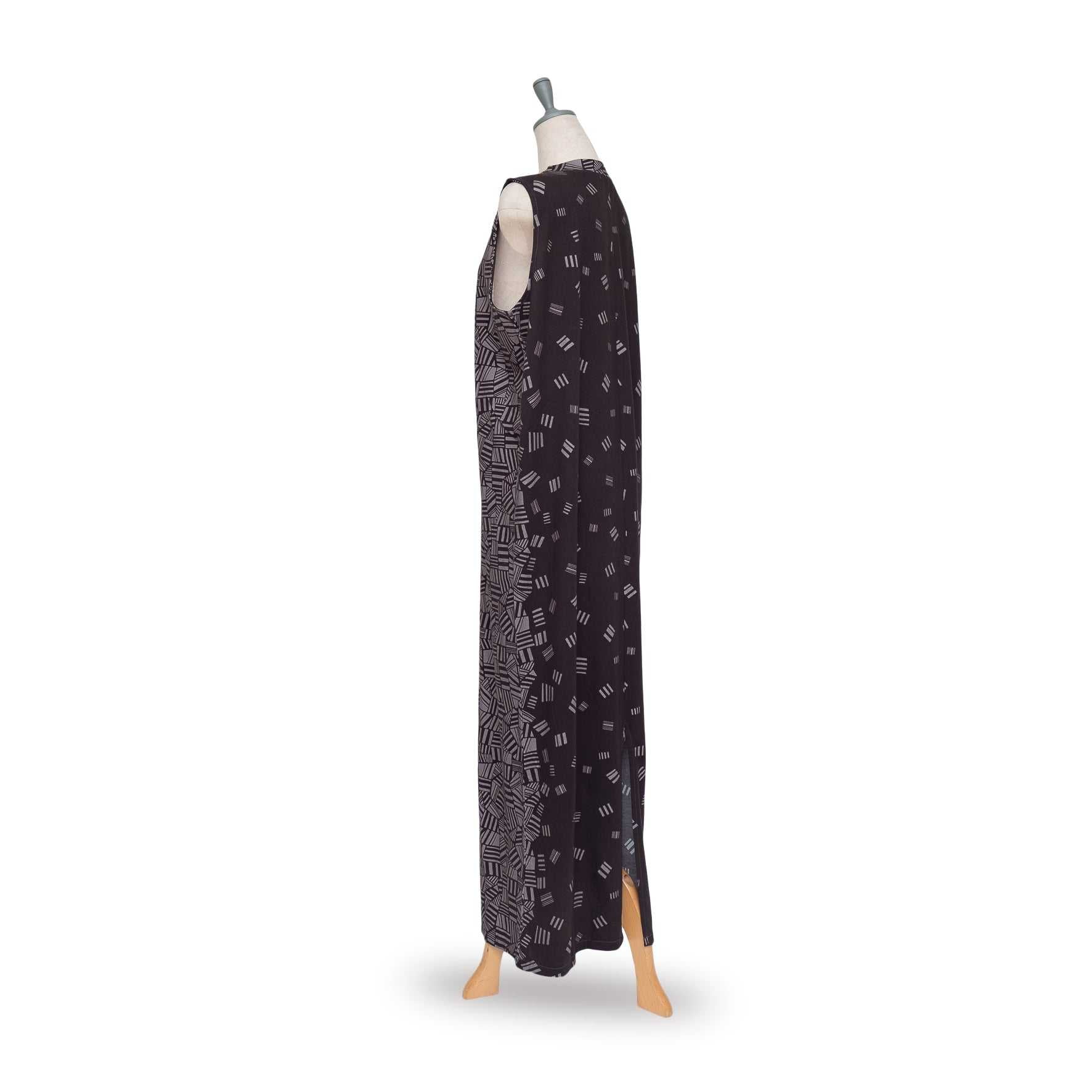 Japanese Printed Organic Cotton 'Belgravia' dark grey タンクドレス